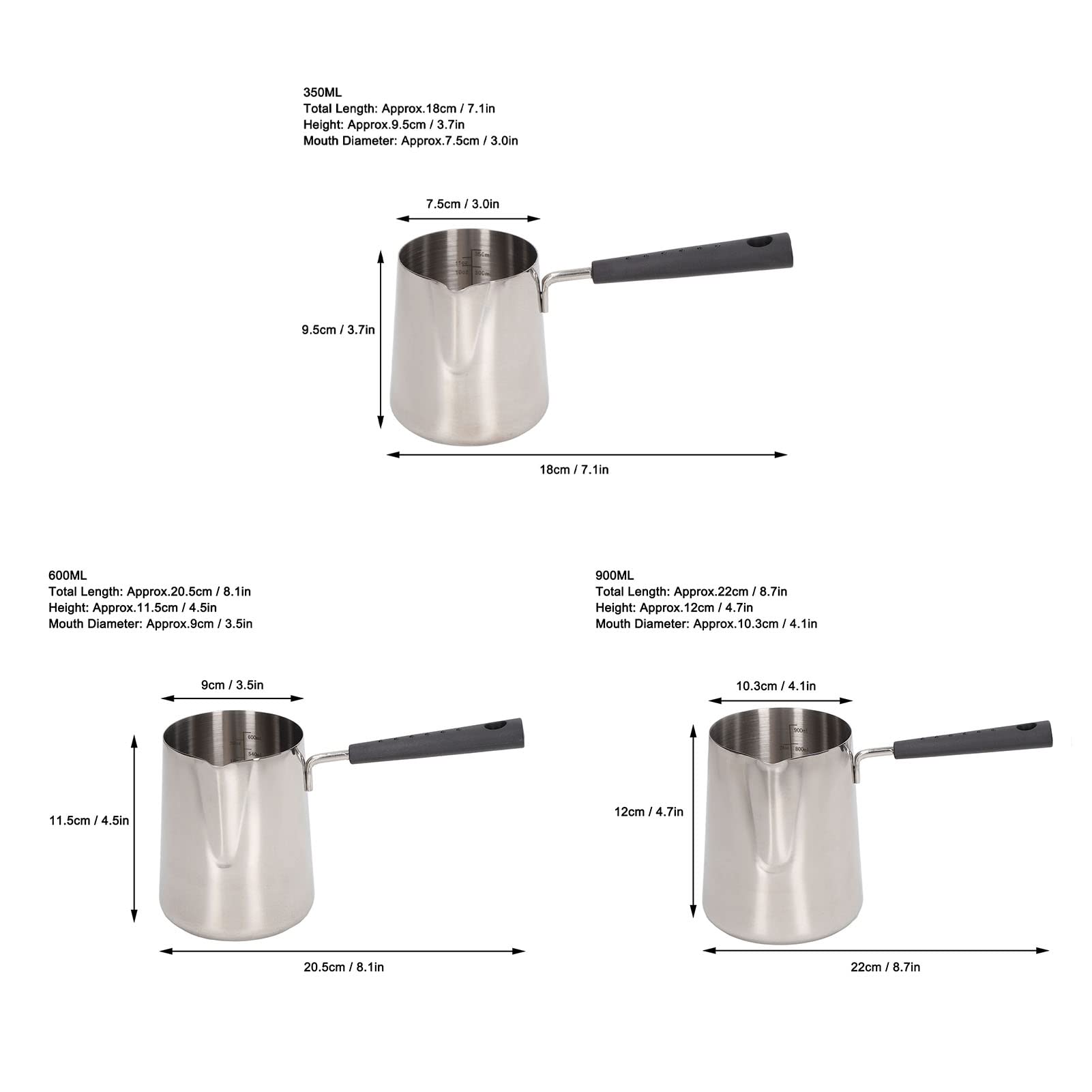 900ML Turkish Coffee Pot & Milk Warmer - Stainless Steel Coffee Decanter with Long Handle for Frothing & Heating Milk - Perfect for Turkish Coffee, Latte, Cappuccino & Hot Chocolate at Home or Café