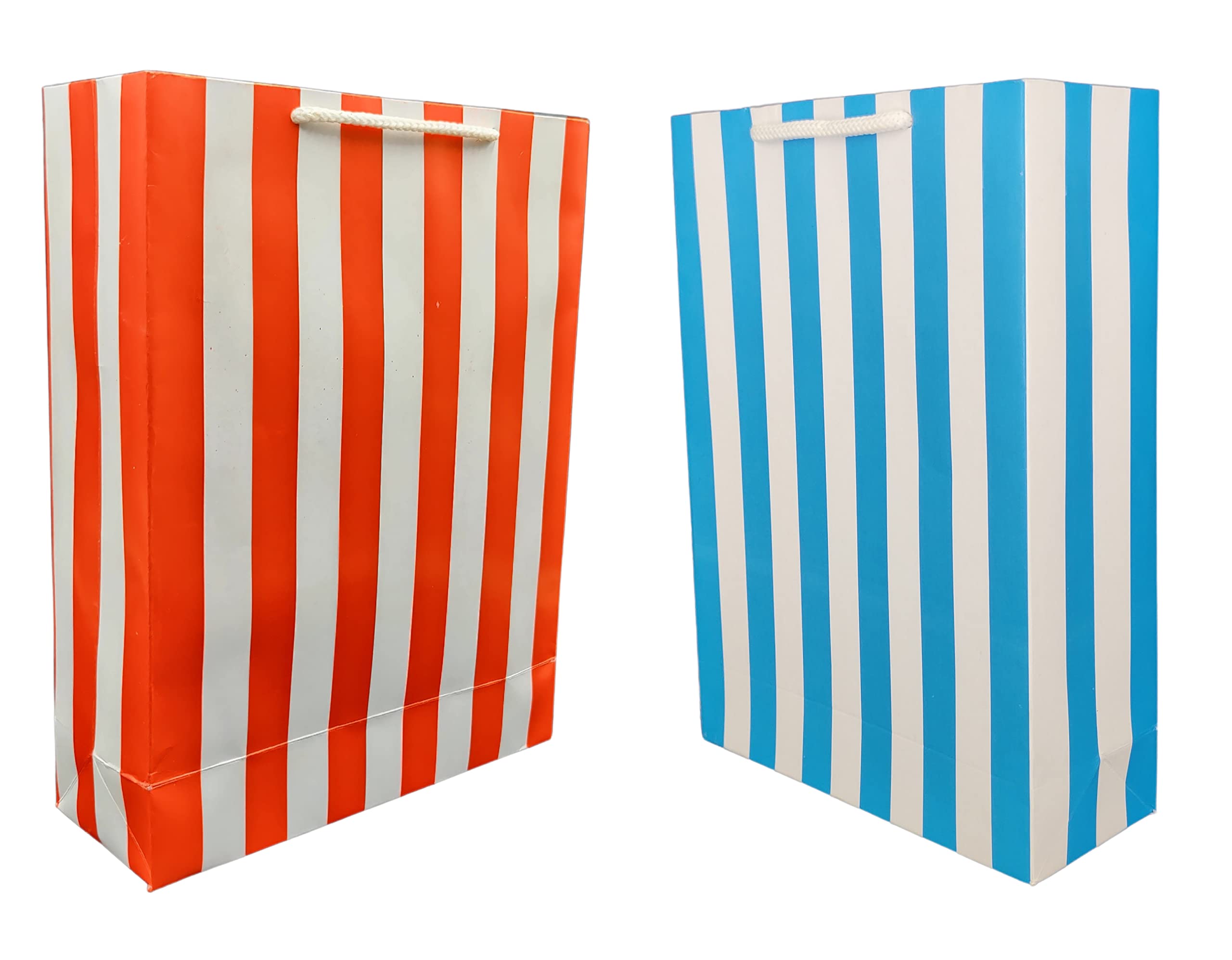 Blue and Red Striped Printed Gift Bags - 11x8x3 Inch Party Favor Bags for Weddings, Birthdays, Baby Showers & Holiday Gifts (Pack of 10) | Perfect for Party Favors, Bridesmaid Gifts & Corporate Events