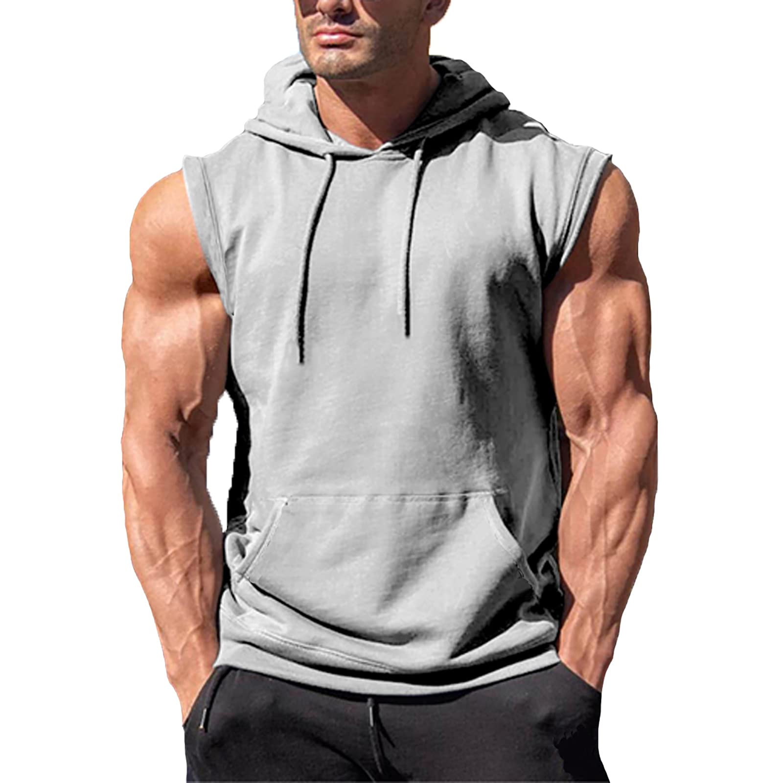 OEAK Men's Hooded Workout Tank Top - Sleeveless Muscle Shirt with Athletic Pockets for Gym Training & Streetwear | Breathable Fitness Apparel for Running, Weightlifting & Outdoor Sports