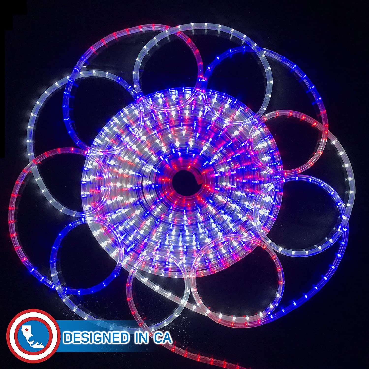 Patriotic LED Rope Lights - 100ft Red White & Blue Dimmable Outdoor String Lights with 10-Level Remote Control for 4th of July, Christmas, Parties & Backyard Decorations | Weatherproof Holiday Lighting for Home, Garden & Patio