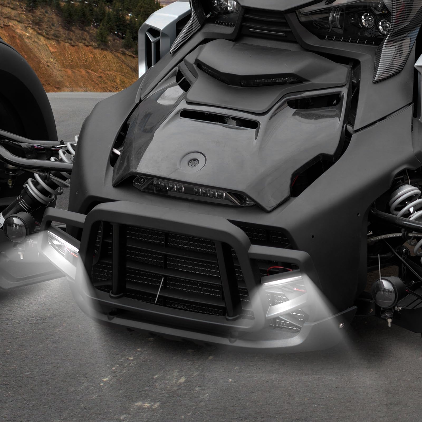 Can Am Ryker 600 900 Rally Front Bumper Guard with LED Lights - UTV PRO Vehicle Protection Brush Guard with LED Accent Lights - Replacement for OEM #219401108 - Perfect for Off-Roading & Night Riding
