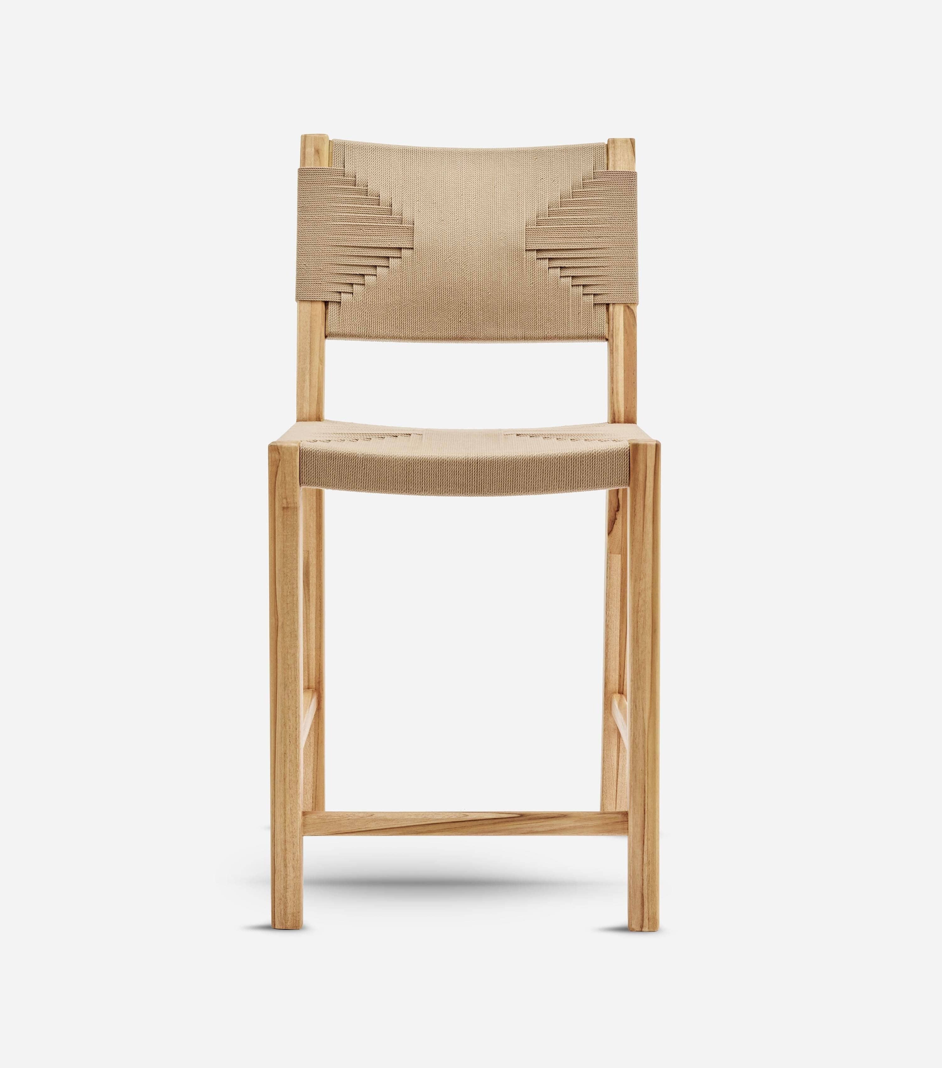 Monimbo Bar Stool with Backrest - Khaki Cross Braided Cord Counter Height Stool for Kitchen Island, Breakfast Nook & Home Bar - Comfortable & Stylish Dining Chair