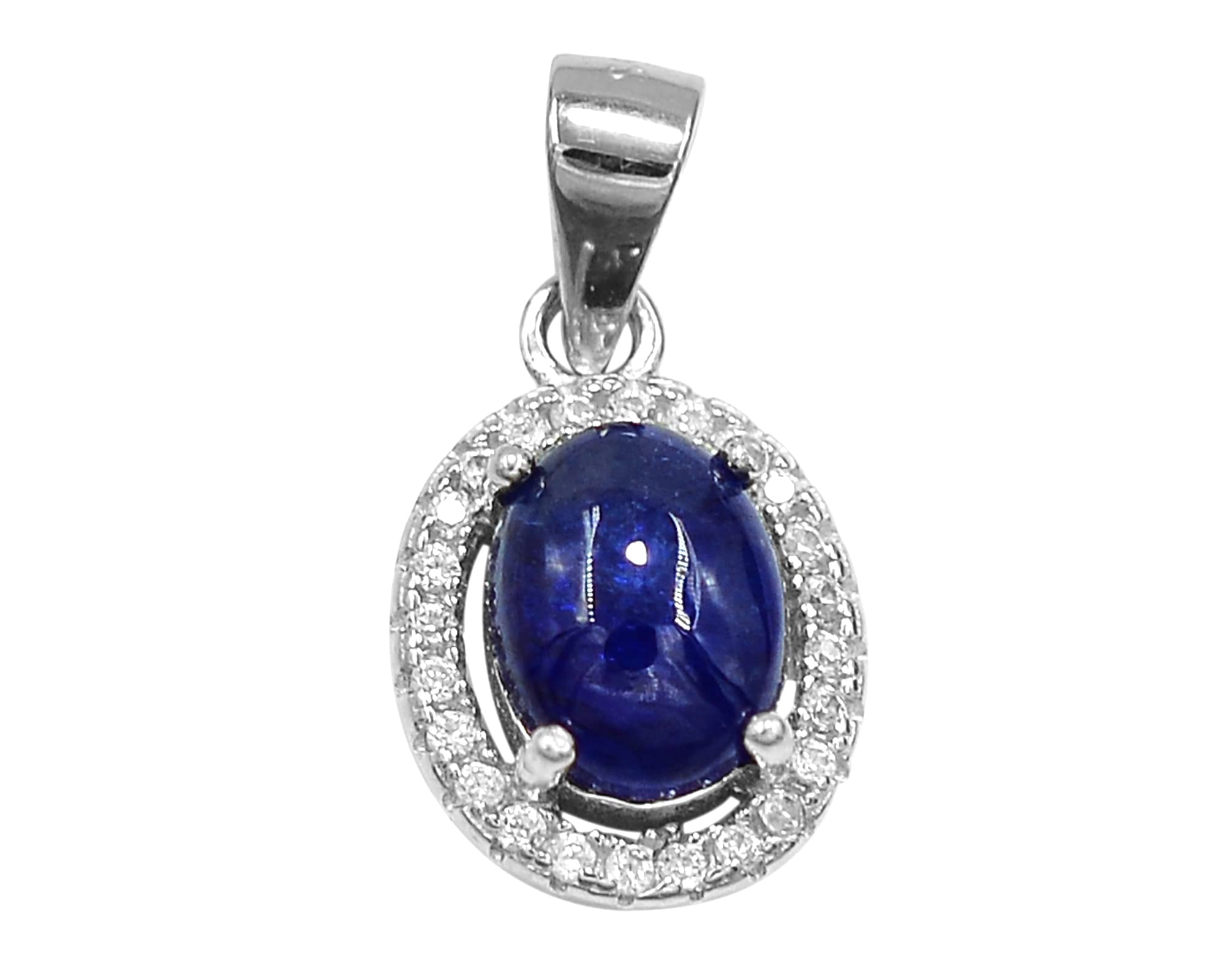 925 Sterling Silver Natural Blue Sapphire Cabochon Ring Earring Pendant Jewelry Set for Women - September Birthstone, Engagement & Gift for Girlfriend - Perfect for Weddings, Anniversaries & Special Occasions