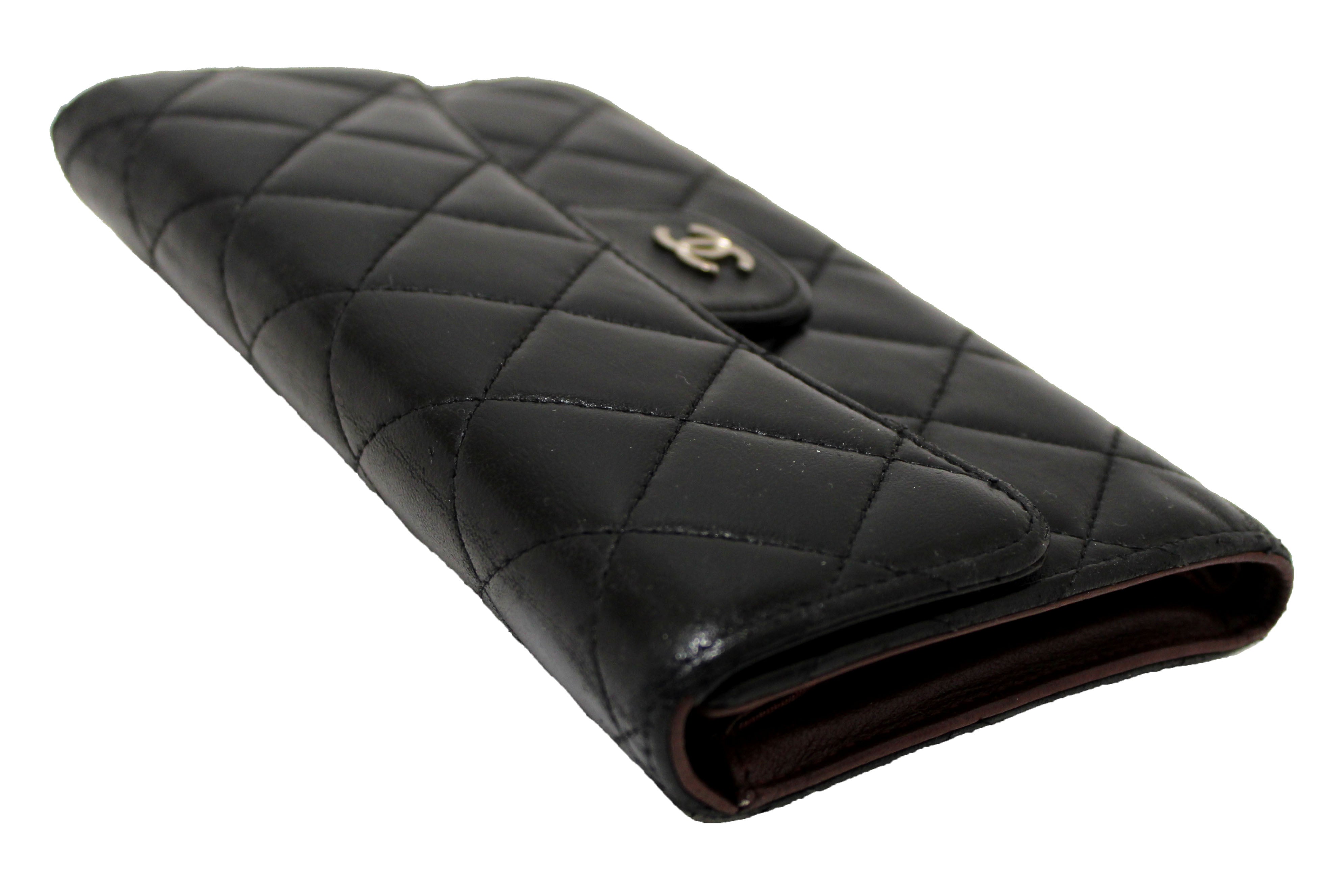 Authentic Chanel Black Quilted Lambskin Leather Trifold Flap Wallet for Women | Luxury Designer Handbag Accessory | Perfect for Everyday Use, Travel & Gift Giving