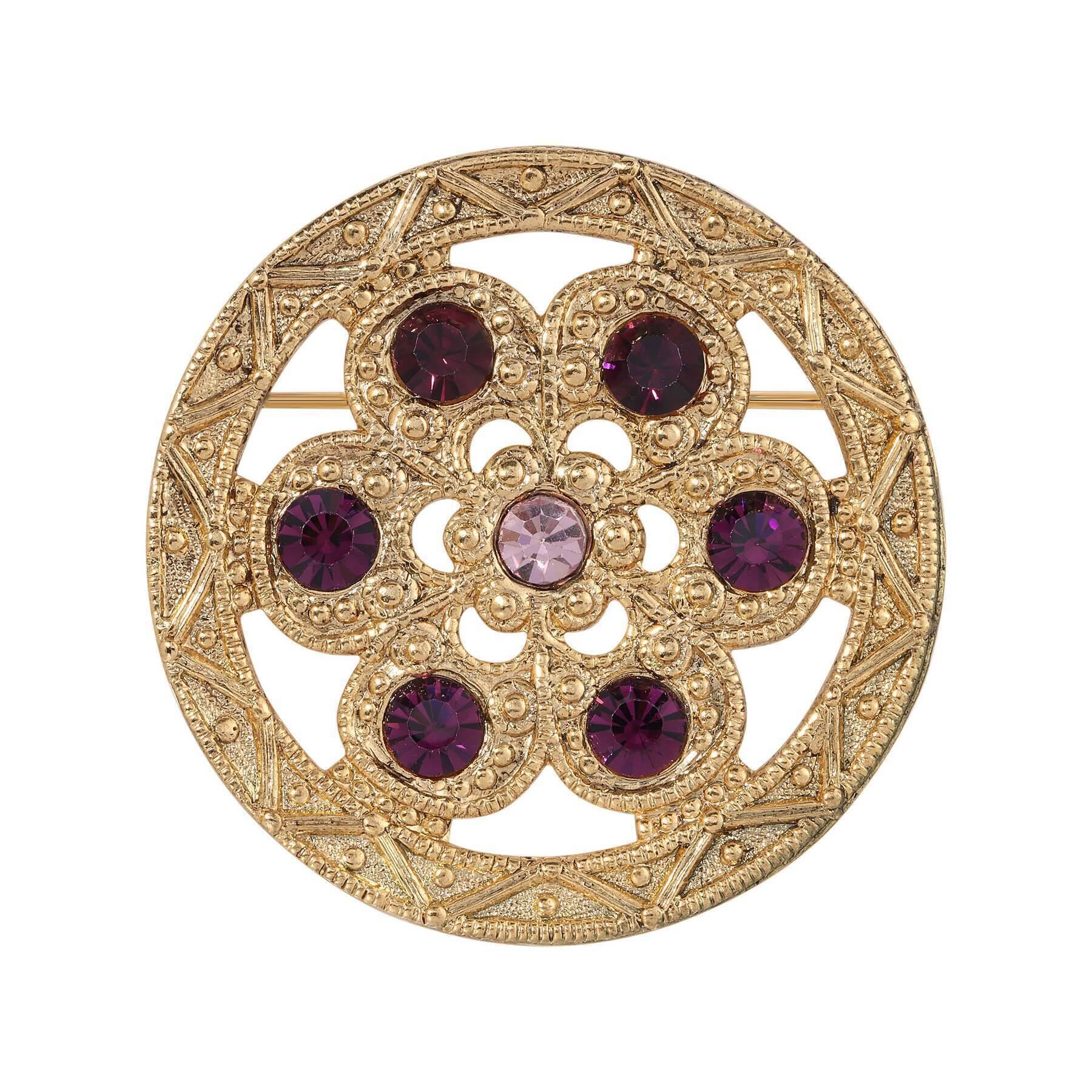 1928 Jewelry Fleur Royale Purple Amethyst Crystal Brooch Pin - Vintage Inspired Floral Statement Piece for Women, Perfect for Weddings, Parties & Special Occasions