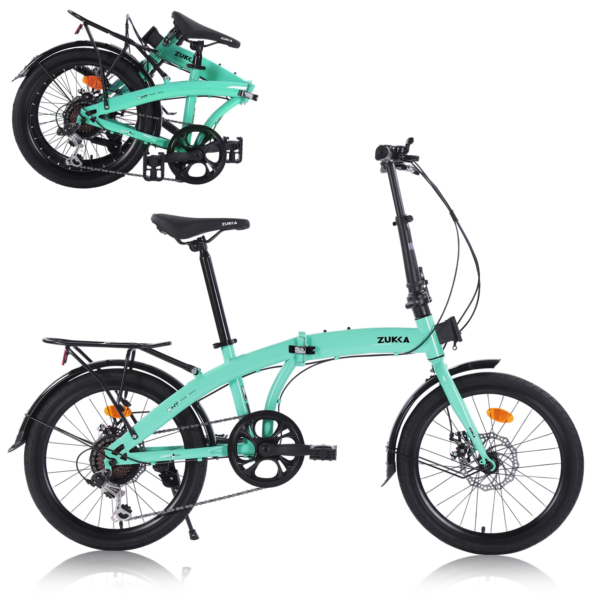 ZUKKA 20 Inch Folding Bike for Adults - 7 Speed City Bicycle with Dual Disc Brakes & Adjustable Height - Perfect for Commuting, Travel & Exercise | Compact Foldable Design for Easy Storage & Transport