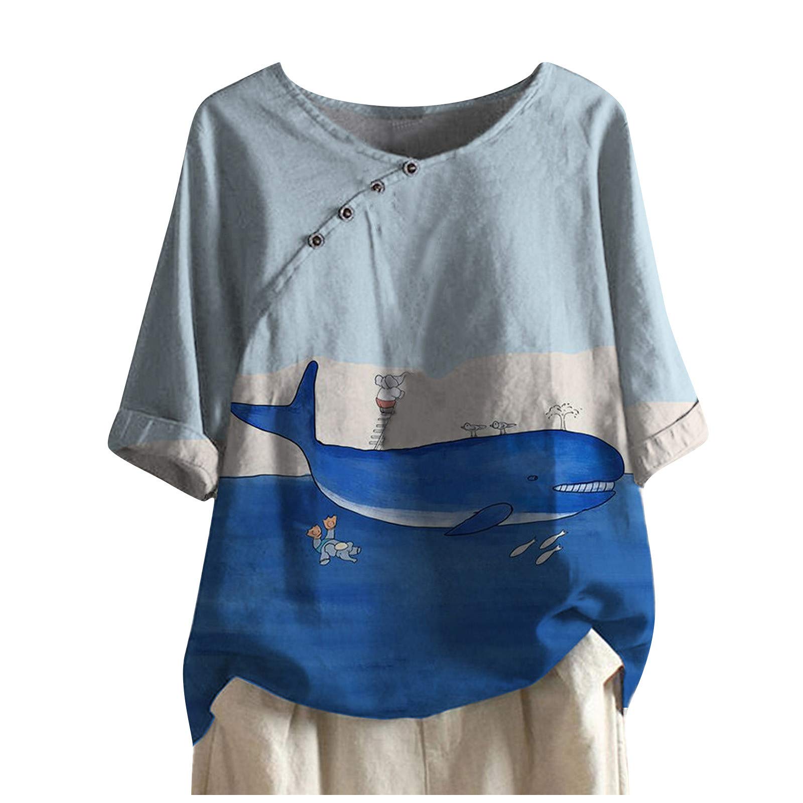 Women's Floral Blouse Summer Casual Button Down Loose Fit Linen Tunic Top Trendy Short Sleeve Shirt - Perfect for Beach Outings, Brunch Dates & Summer Vacations
