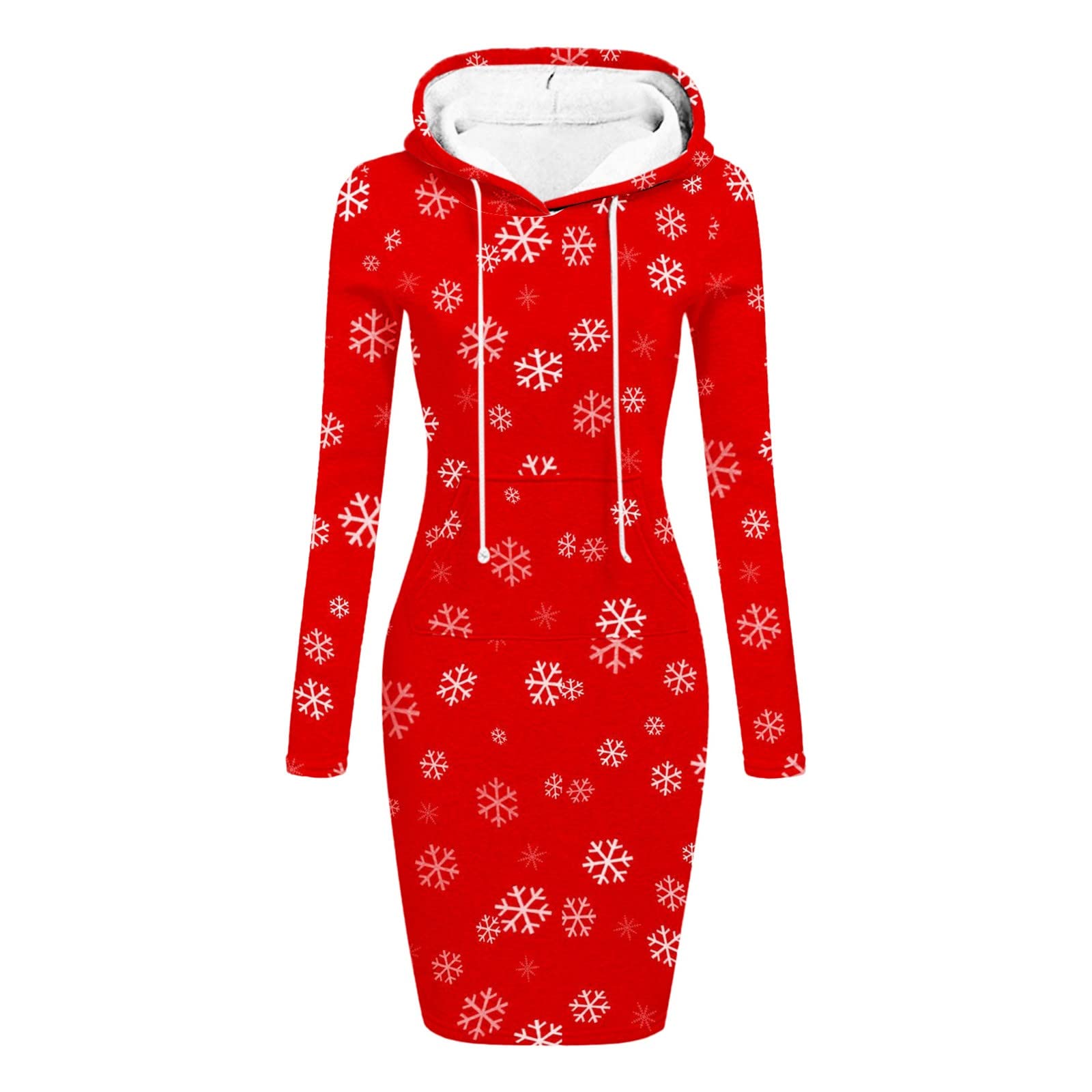 Women's Christmas Print Hoodie Dress with Pocket - Long Sleeve Casual Mini Dress for Holiday Parties, Family Gatherings & Winter Outfits