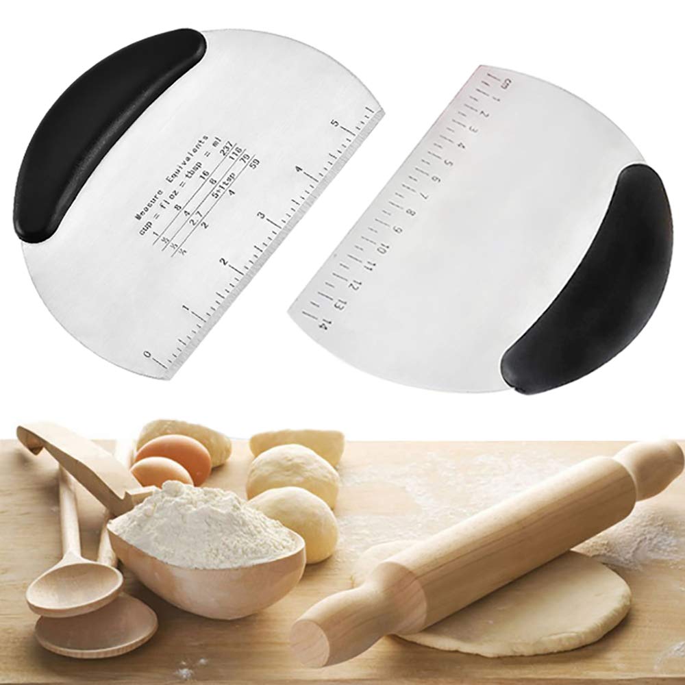 3-Piece Stainless Steel Dough Scraper Set - Pastry Cutter, Pizza Chopper with Ergonomic Handle & Measuring Scale for Baking, Cooking & Kitchen Prep