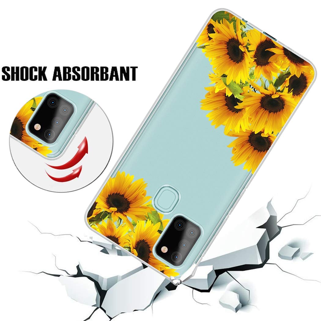 Samsung Galaxy A21S Phone Case - Cute Clear Slim Shockproof TPU Protective Cover with Sunflower Pattern for Women & Girls | Perfect for Everyday Use, School, Work & Travel