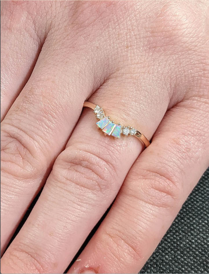 Elegant Baguette White Opal Ring with Cubic Zirconia - Perfect for Weddings, Anniversaries & Special Occasions