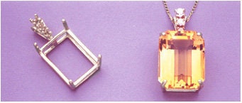Premium 20x15mm Emerald Cut Pendant Setting in Solid Sterling Silver or 14K White/Yellow Gold with Accent Stones | Handcrafted in USA | Perfect for Necklaces, Bracelets & Jewelry Making