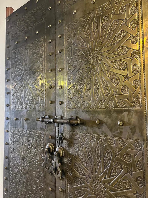 Handmade Designer Gold Moroccan Royal Double Door - Elegant Home Decor for Living Room, Bedroom & Entryway