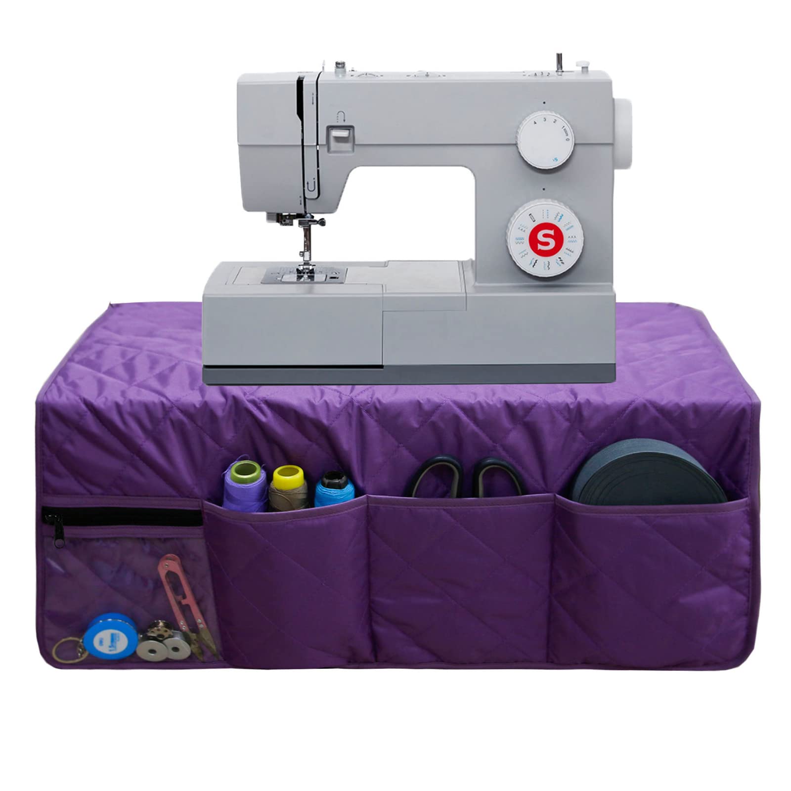 **Non-Slip Sewing Machine Pad with 4 Storage Pockets - Dust Cover & Organizer for Sewing Table (Purple) - Perfect for Quilting, Crafting & Home Sewing Projects**