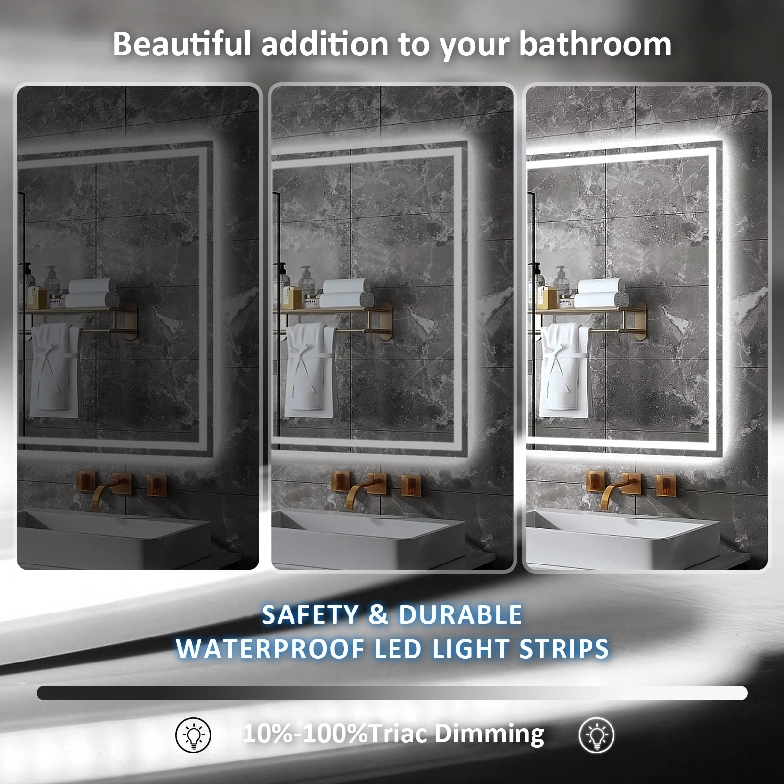36 x 28 Inch LED Bathroom Mirror with Lights - Dimmable Touch Control, Anti-Fog & Waterproof, Wall Mounted Vanity Mirror with Plug - High CRI>90 for Flawless Makeup - Perfect for Bedroom, Bathroom, Dressing Room & Salon Use
