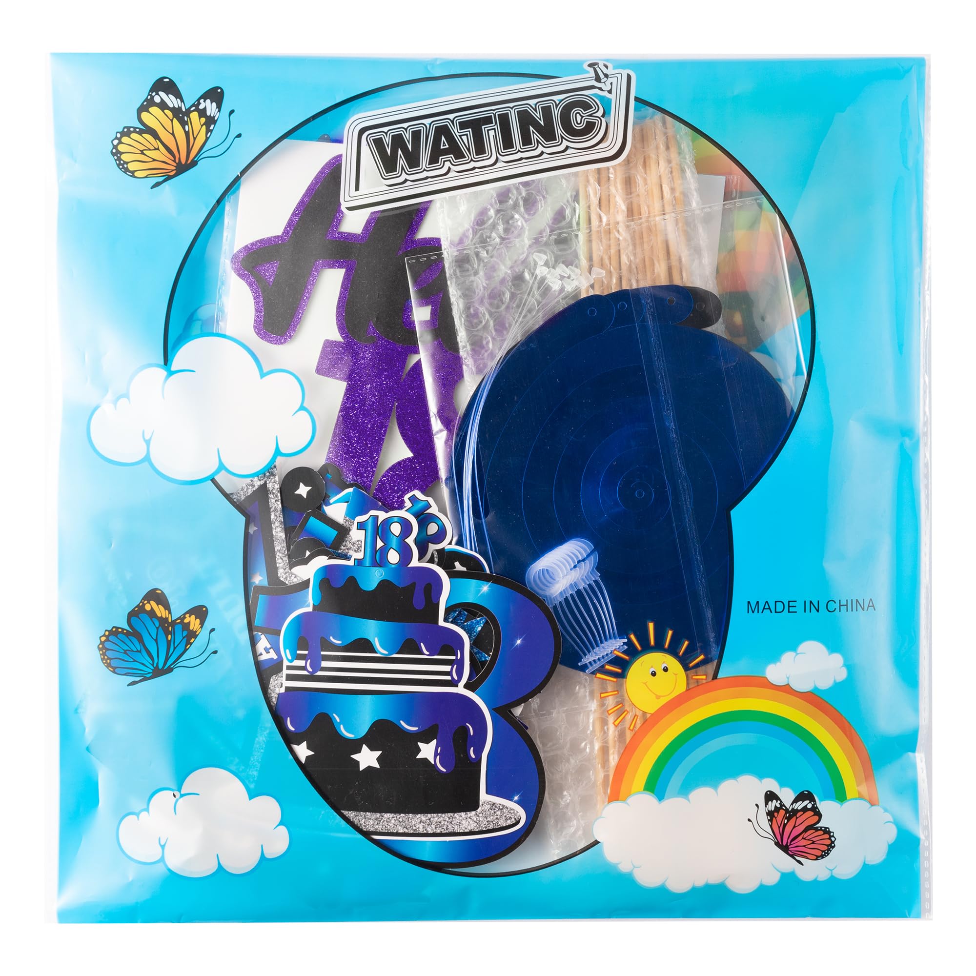 WATINC 42-Piece Blue Black Purple 18th Birthday Party Decorations Set - Hanging Garland Swirls, Cake Toppers & Centerpieces for 18-Year-Old Boys & Girls - Perfect for Birthday Parties, Adult Celebrations & Cake Decorations