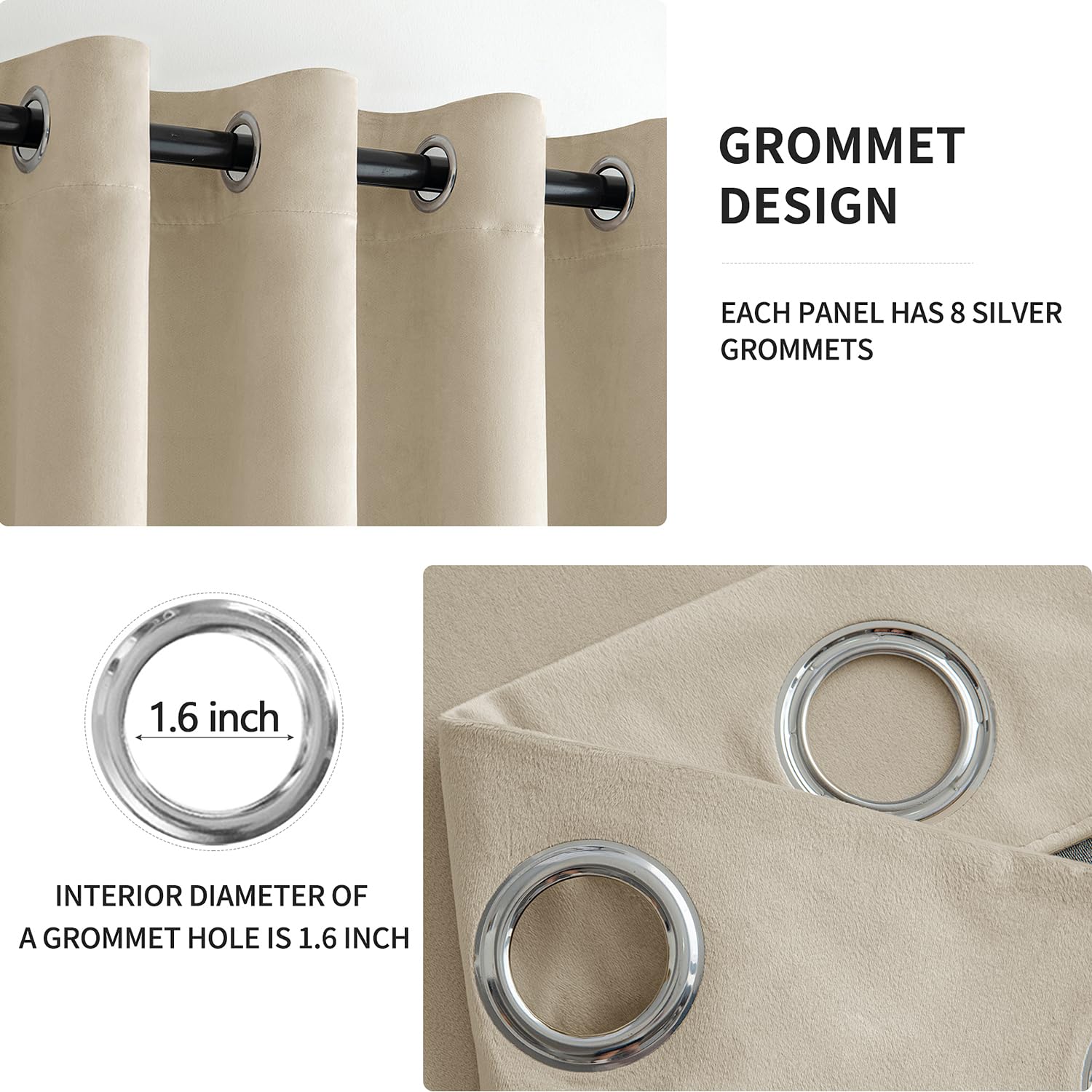 MIULEE Beige Velvet Grommet Curtains - Thermal Insulated, Soundproof & Room Darkening Drapes for Living Room & Bedroom Decor (52x84 Inch, Set of 2) - Perfect for Classic Home Styling, Noise Reduction & Energy Efficiency