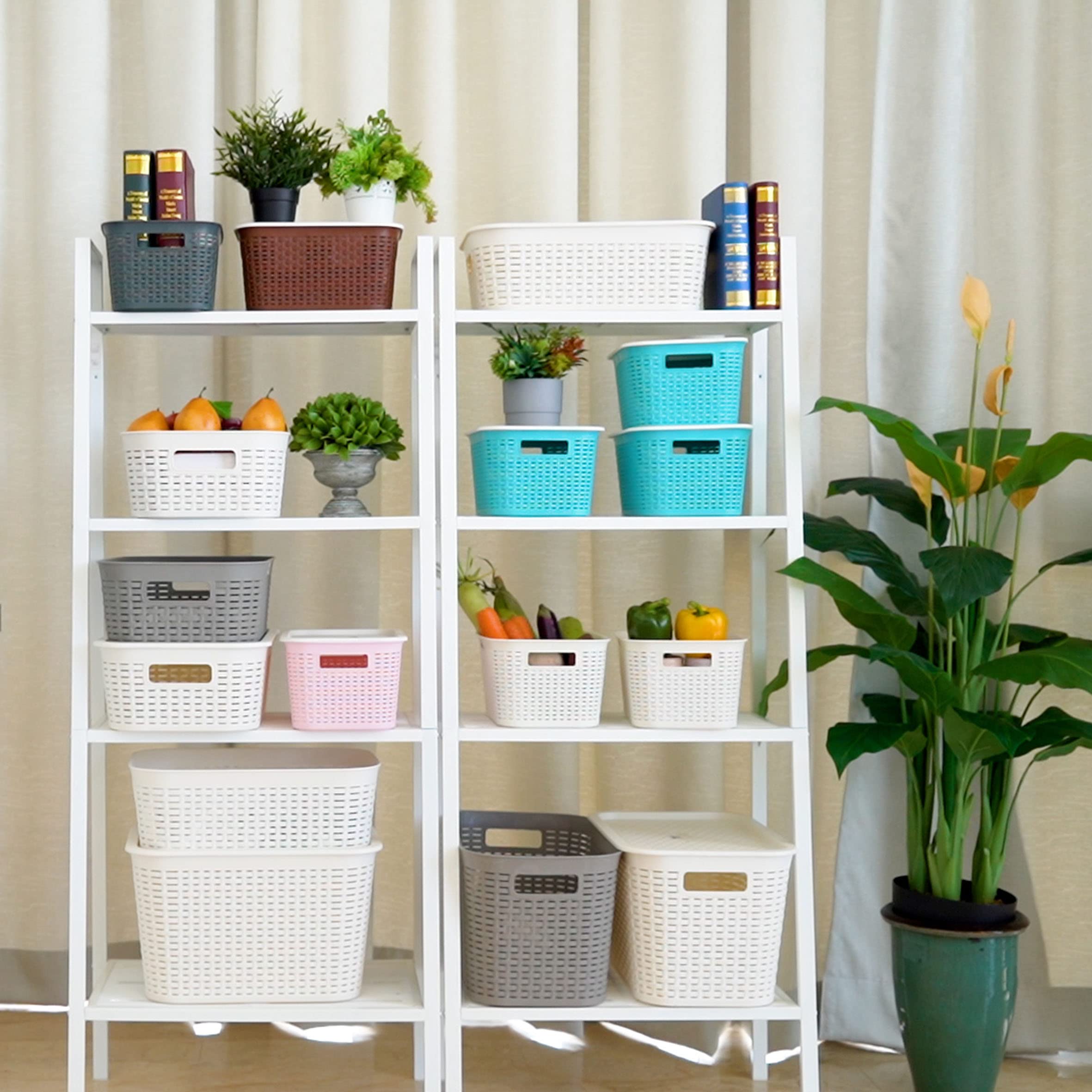 Abbaware 5-Pack Heavy Duty Storage Baskets with Handles - White Kitchen Organizer for Pantry, Bathroom & Closet - Foldable Storage Bins for Home Organization, Laundry, Toys & Office Supplies