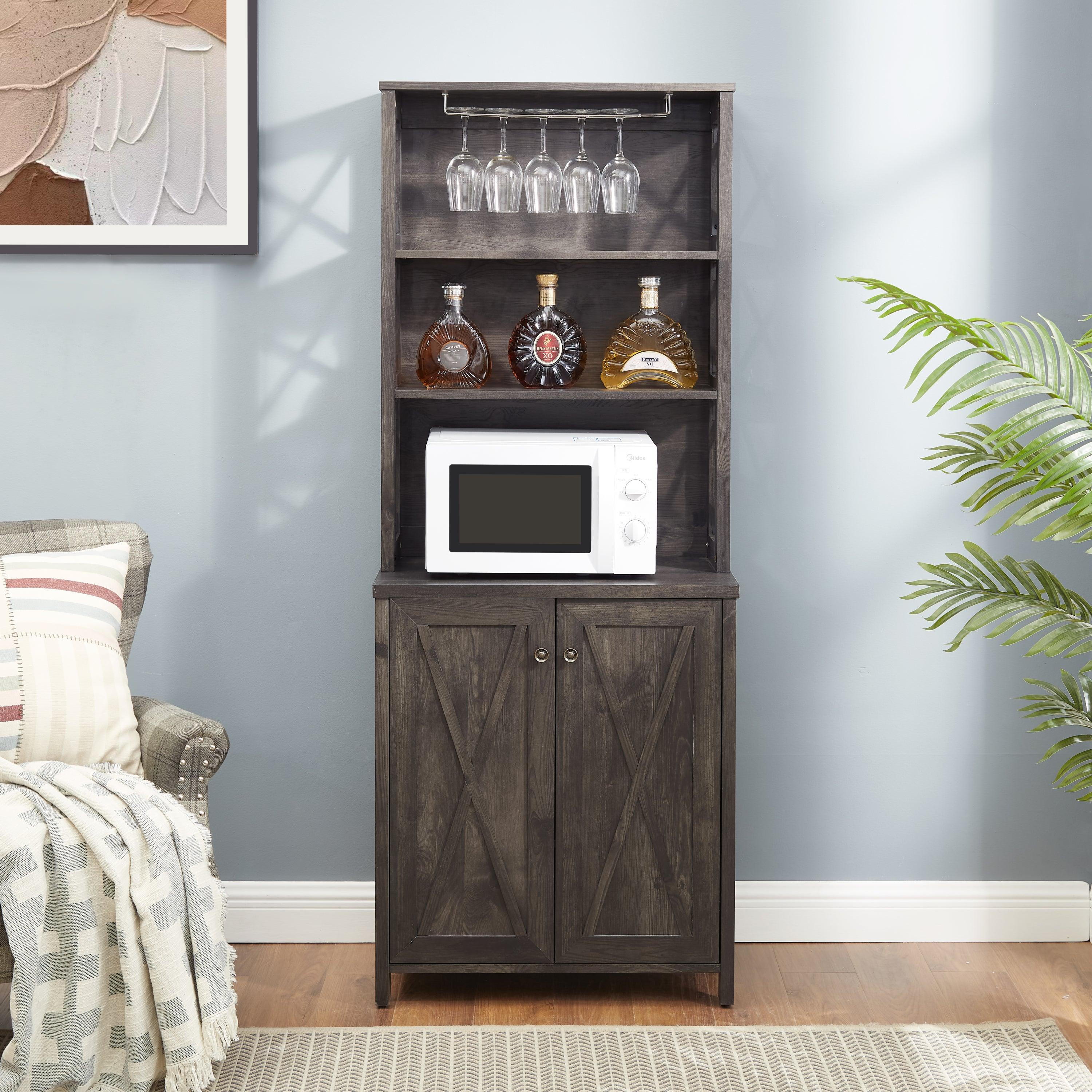 Modern Coffee Bar Cabinet with Microwave Stand - Metal Frame & Hollow Out Barn Design - 26.77