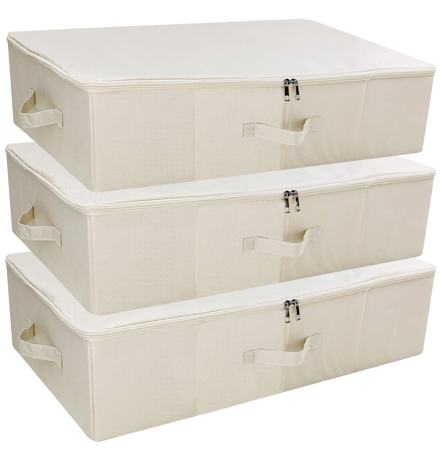3Pcs Collapsible Underbed Storage Bins - 27.5 x 15.7 x 7 Inches Foldable Fabric Organizer Box for Clothes, Blankets, Shoes | Space-Saving Solution for Bedroom, Closet & Wardrobe Organization (Beige)