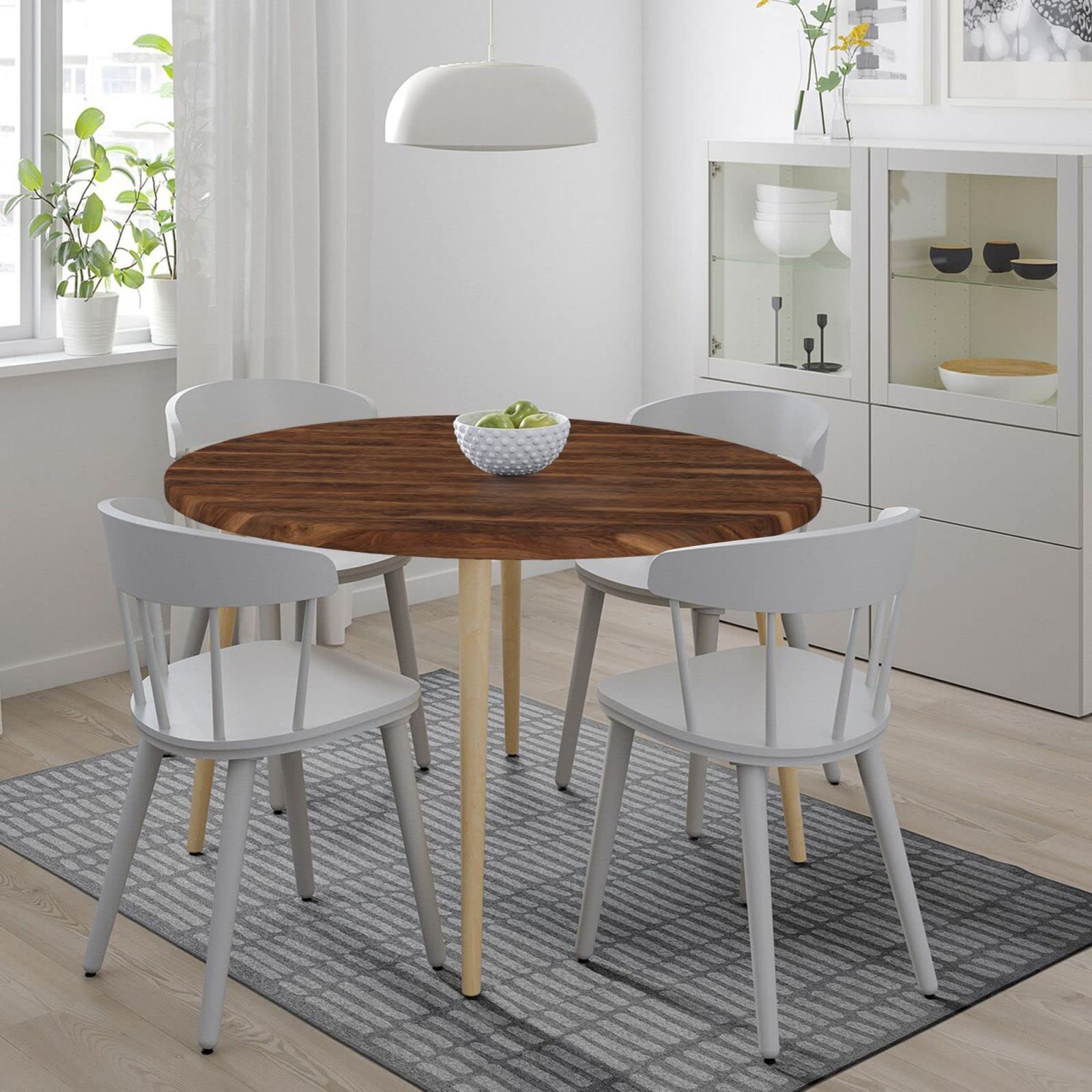 WOAIDY Elastic Edged Round Wood Fitted Tablecloth Cover - Stretchable Decorative Table Cloth for Indoor & Outdoor Kitchen, Dining, Party (Fits 45