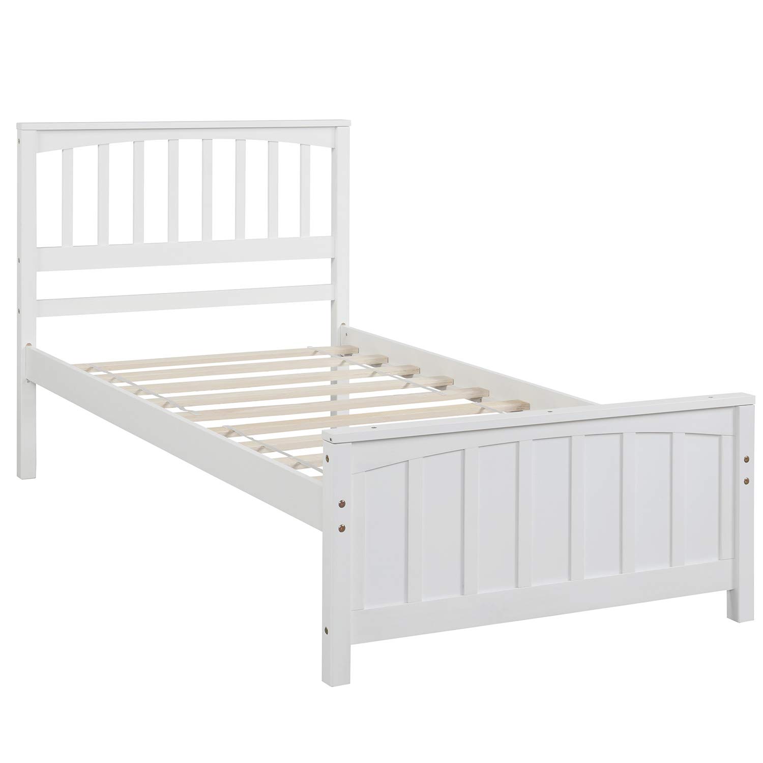 MERITLINE Twin Size Platform Bed Frame - Sturdy Wooden Bed Frame with Slat Support, White - Perfect for Kids Rooms, Guest Rooms & Small Spaces