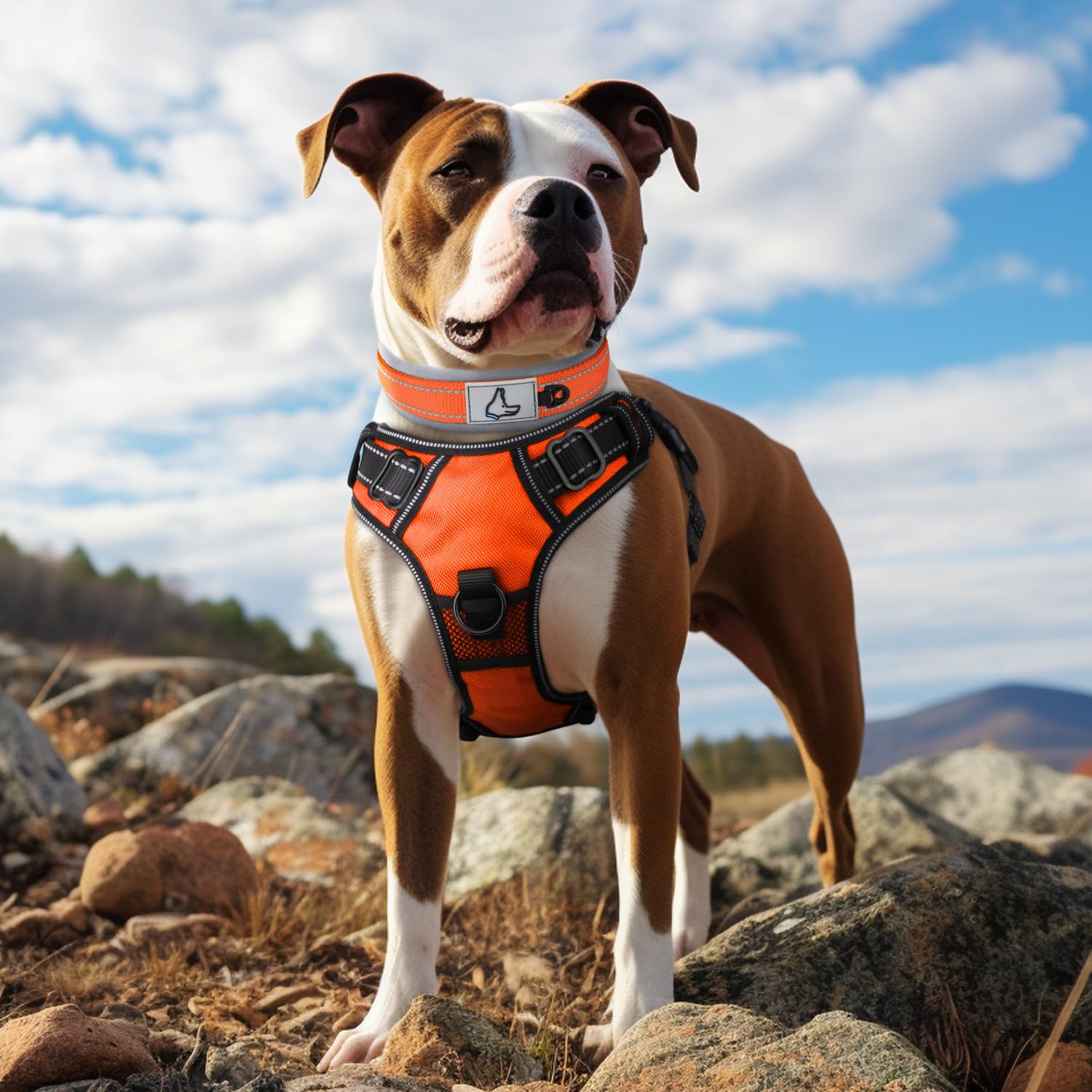 Joytale Neoprene Padded Adjustable Reflective Dog Collar for Medium Dogs - Heavy Duty Pet Collar with Metal Buckle - Perfect for Walking, Training & Outdoor Adventures (Orange, Medium)
