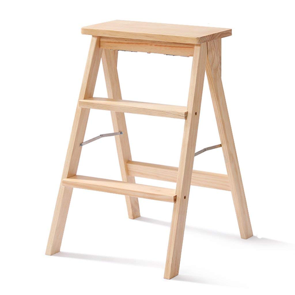 Solid Wood Folding Step Stool Ladder - Non-Slip Kitchen Step Stool with Safety Lock, Portable Foldable Stool for Home, Office, Bathroom - Perfect for Reaching High Shelves, Changing Light Bulbs & Home Organization
