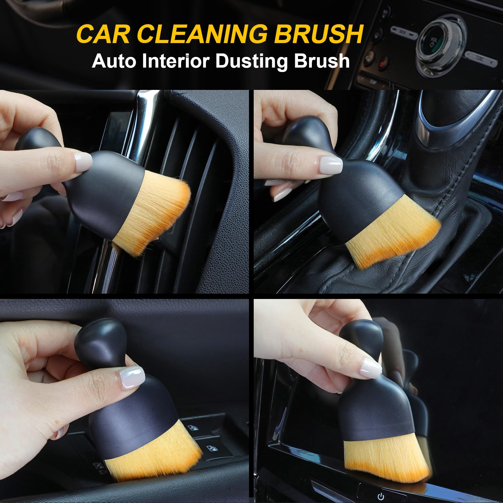 4-Piece Auto Interior Dusting Brush Set - Soft Bristle Car Detailing Cleaning Brushes for Dashboard, Air Vents & Leather - Universal Double Head Crevice Brush by Woobrooch (Perfect for Car Interior Deep Cleaning & Maintenance)