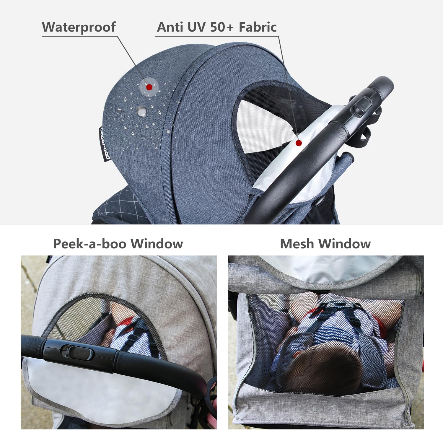 Beberoad Love R2 Compact Lightweight Travel Stroller for Toddlers - Foldable Baby Stroller with Adjustable Backrest, Cup Holder & Waterproof Canopy - Airplane Approved, Perfect for Travel, Shopping & Daily Use (Denim Blue)
