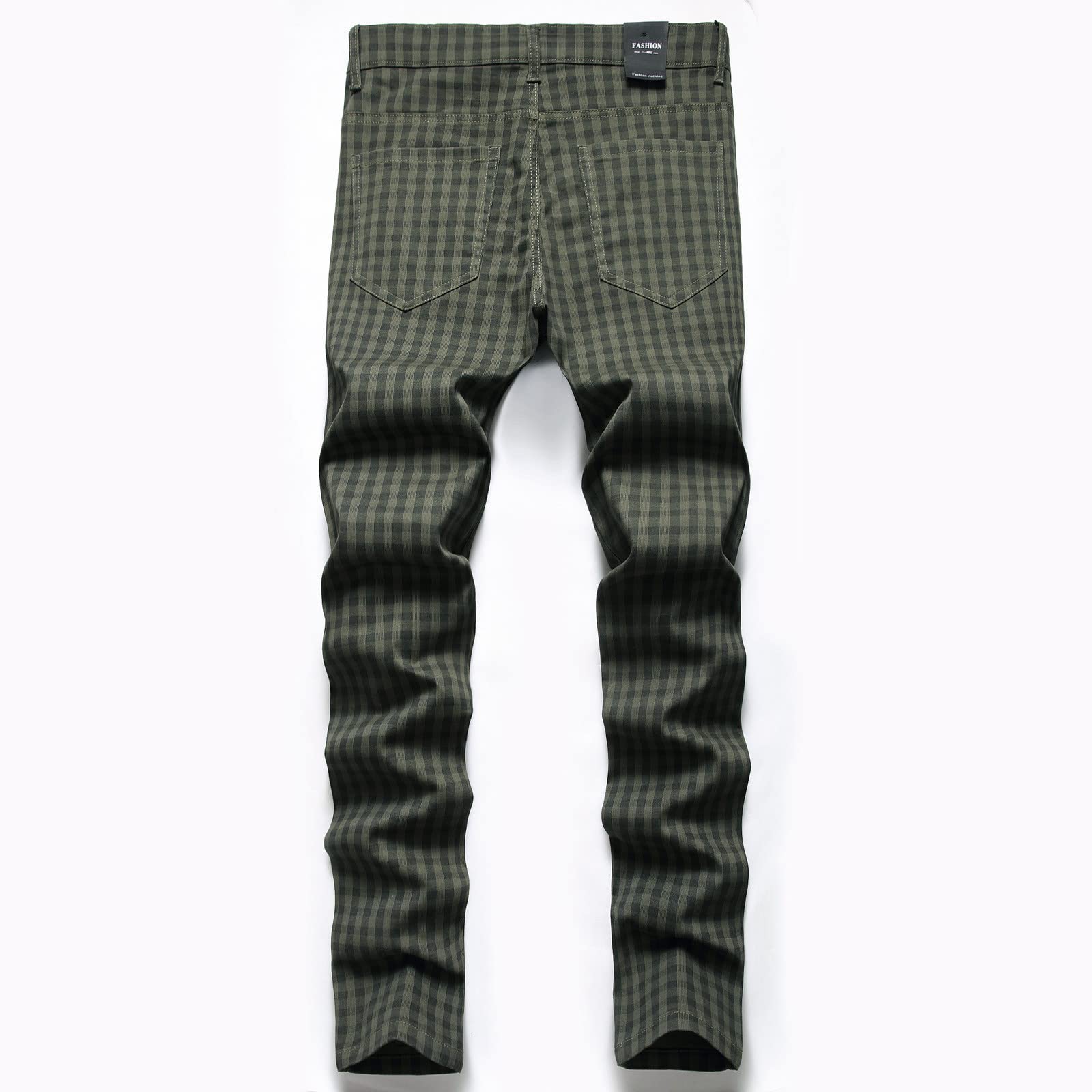 Men's Linen Pants - Casual Plaid Printed Straight Leg Slim Fit Trousers with Buckle & Zipper | Classic Work Pants for Office, Summer & Travel