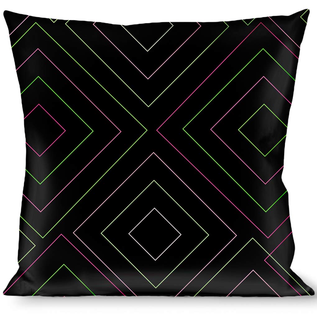 Decorative Square Throw Pillow Cover - Black, Green, Pink Striped Lines - Perfect for Sofa, Bed, Couch & Home Decor