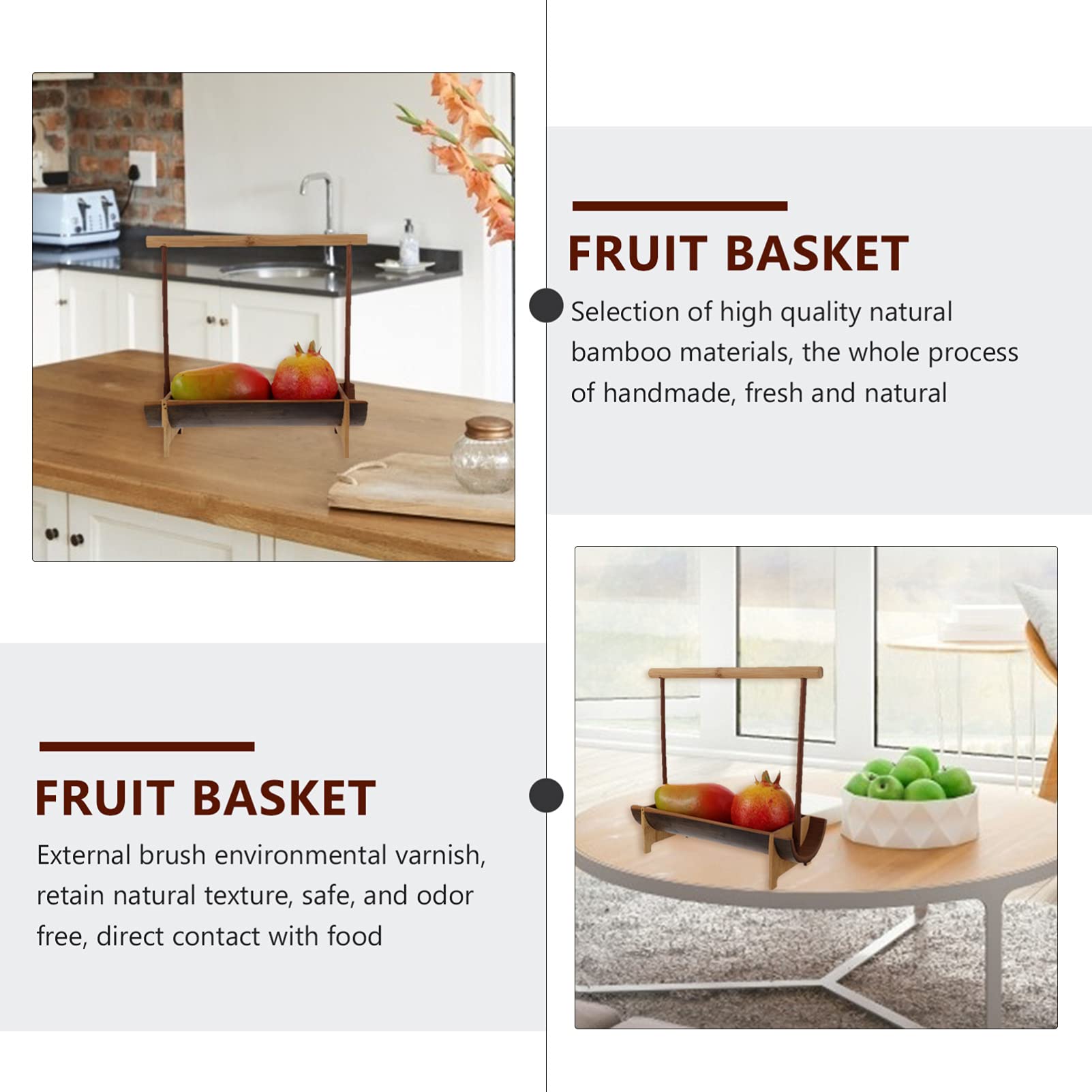 Portable Wooden Snack Basket with Handle - Multipurpose Food Tray for Fruits, Cakes, Cupcakes & Decor | Perfect for Picnics, Parties & Kitchen Organization
