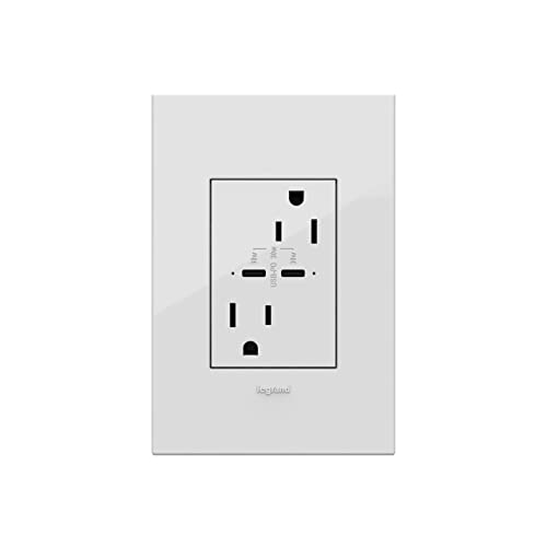 Legrand Adorne 15A Tamper-Resistant Ultra-Fast USB-C Outlet with Power Delivery - White (4-Pack) with Matching Wall Plate - 30W Fast Charging for Home & Office