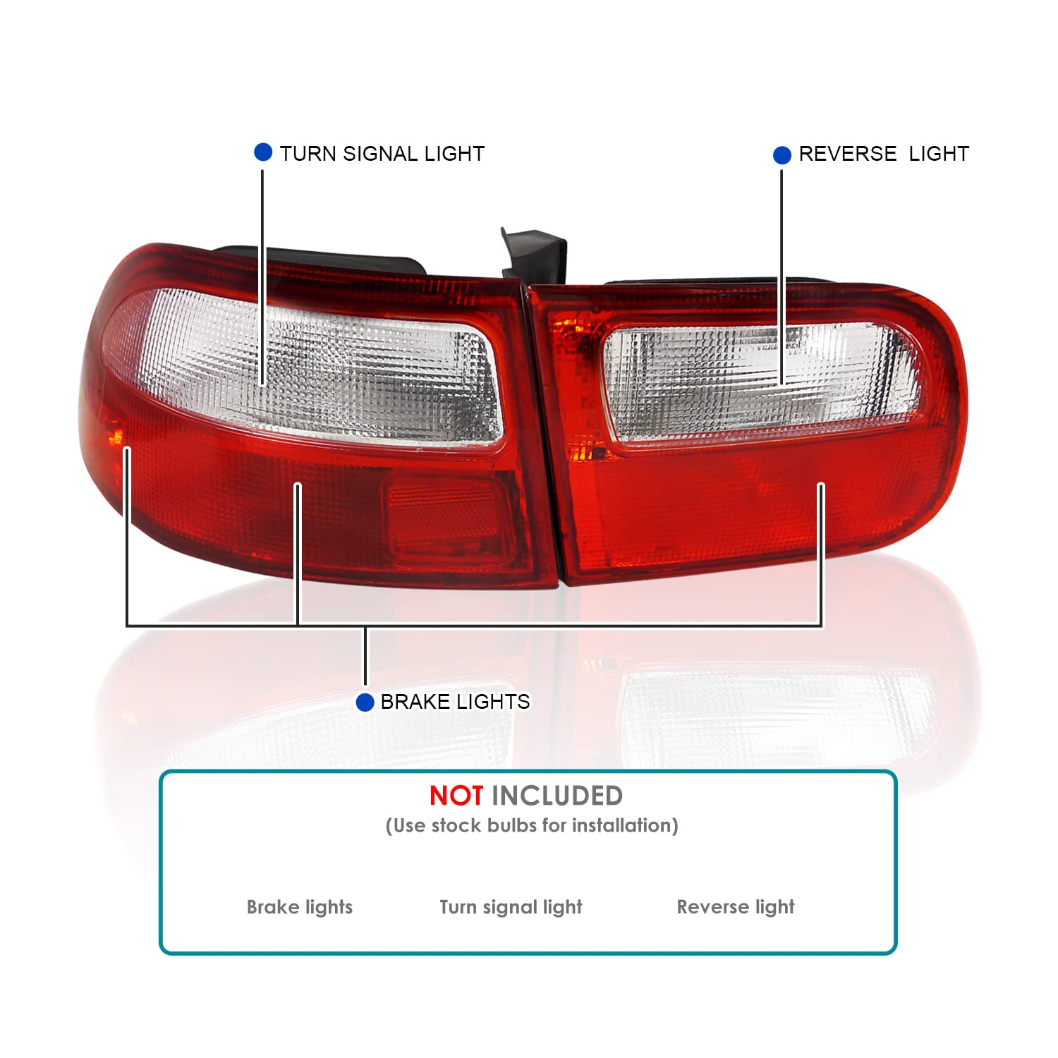 Spec-D Tuning Red Clear Lens Tail Lights for 1992-1995 Honda Civic 3-Door Hatchback - Left & Right Pair Assembly | Upgrade Your Car's Rear Lighting for Enhanced Style & Safety at Night