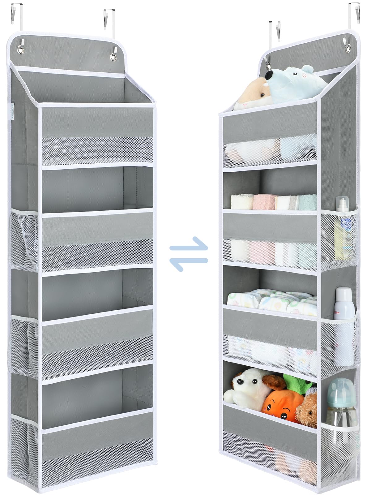 Yecaye 1 Pack Heavy Duty Over The Door Organizer - 35.2lbs Capacity Bathroom & Nursery Storage Solution for Toys, Stuffed Animals & Baby Essentials | Swing-Proof Hanging Design for Home Organization