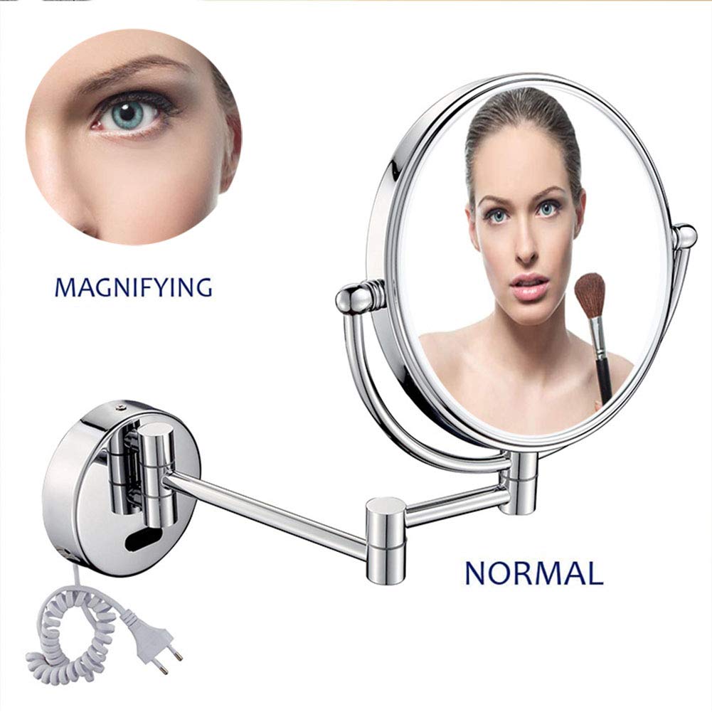 8 Inch Wall Mounted Makeup Mirror with LED Lights - 360° Swivel & Extendable Dual-Sided Vanity Mirror for Bathroom (9-Inch Extension) - Perfect for Girls' Dressing Room, Bedroom & Makeup Studio