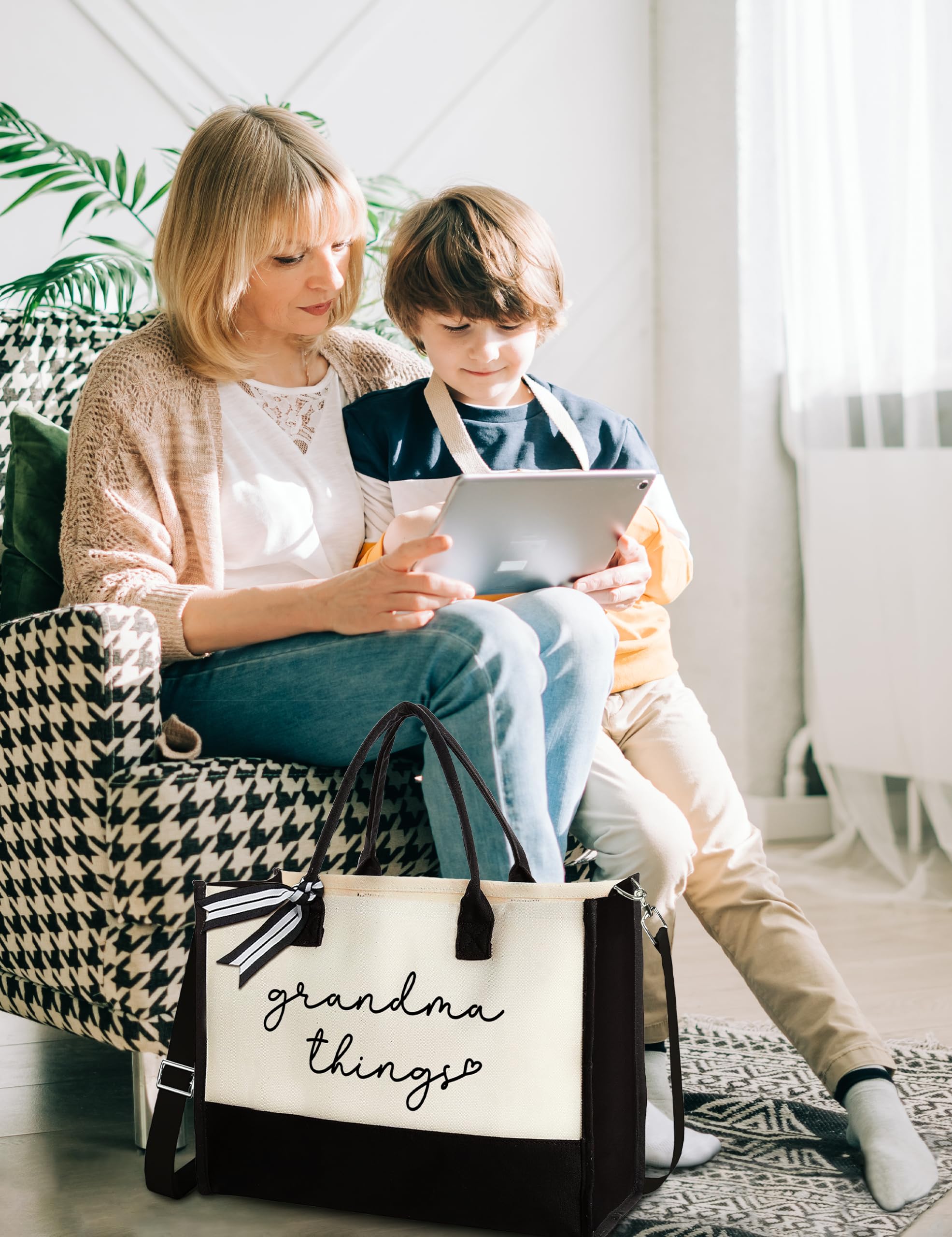 Best Gifts for Grandma from Grandchildren - Personalized Canvas Tote Bag for Mother's Day, Birthday & Anniversary - Durable Grocery Shopping & Beach Tote