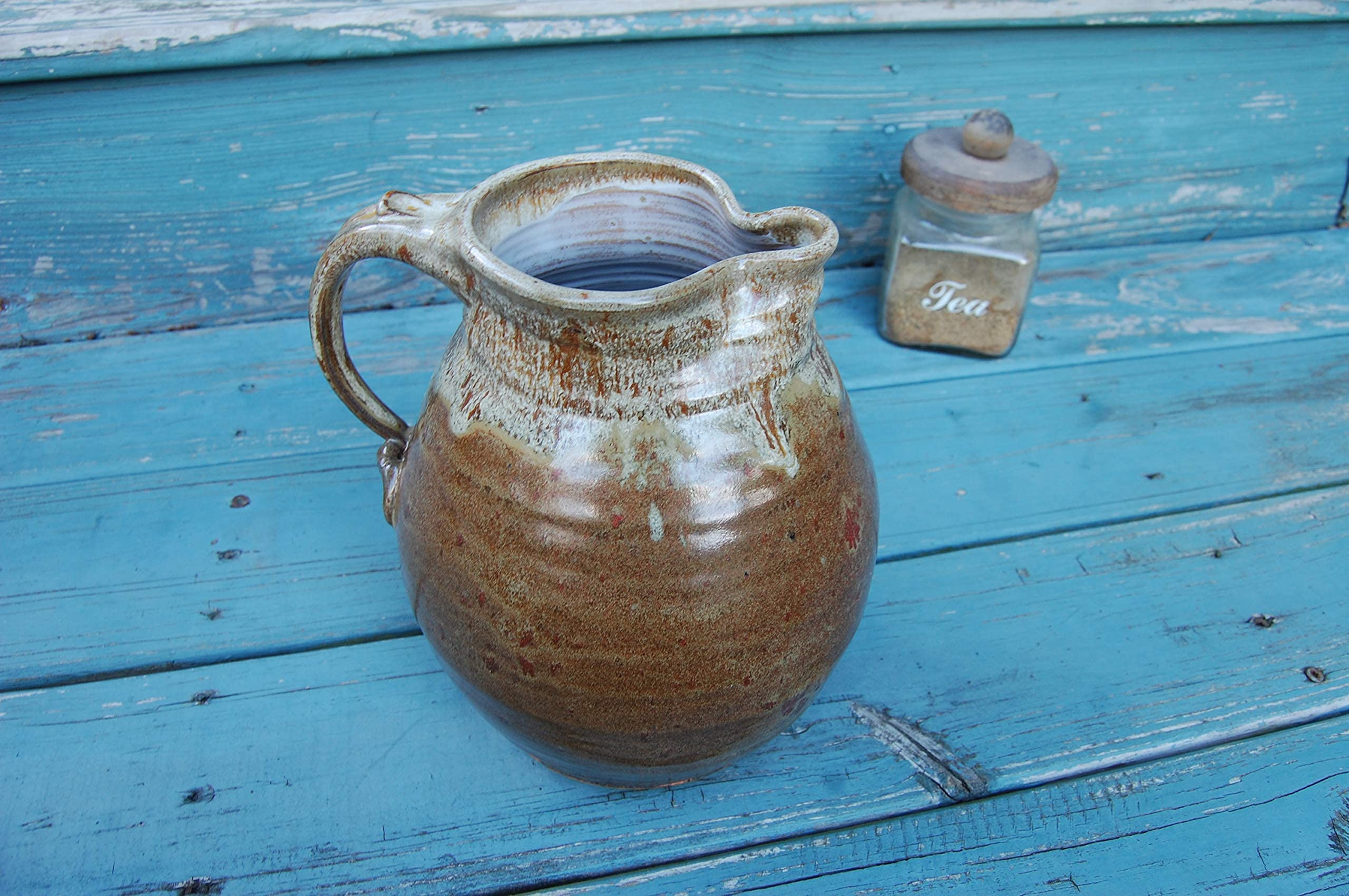 Handmade Large One Gallon Pitcher - Brownstone Hand Thrown Pottery Pitcher Crafted in North Carolina | Perfect for Iced Tea, Lemonade & Farmhouse Decor