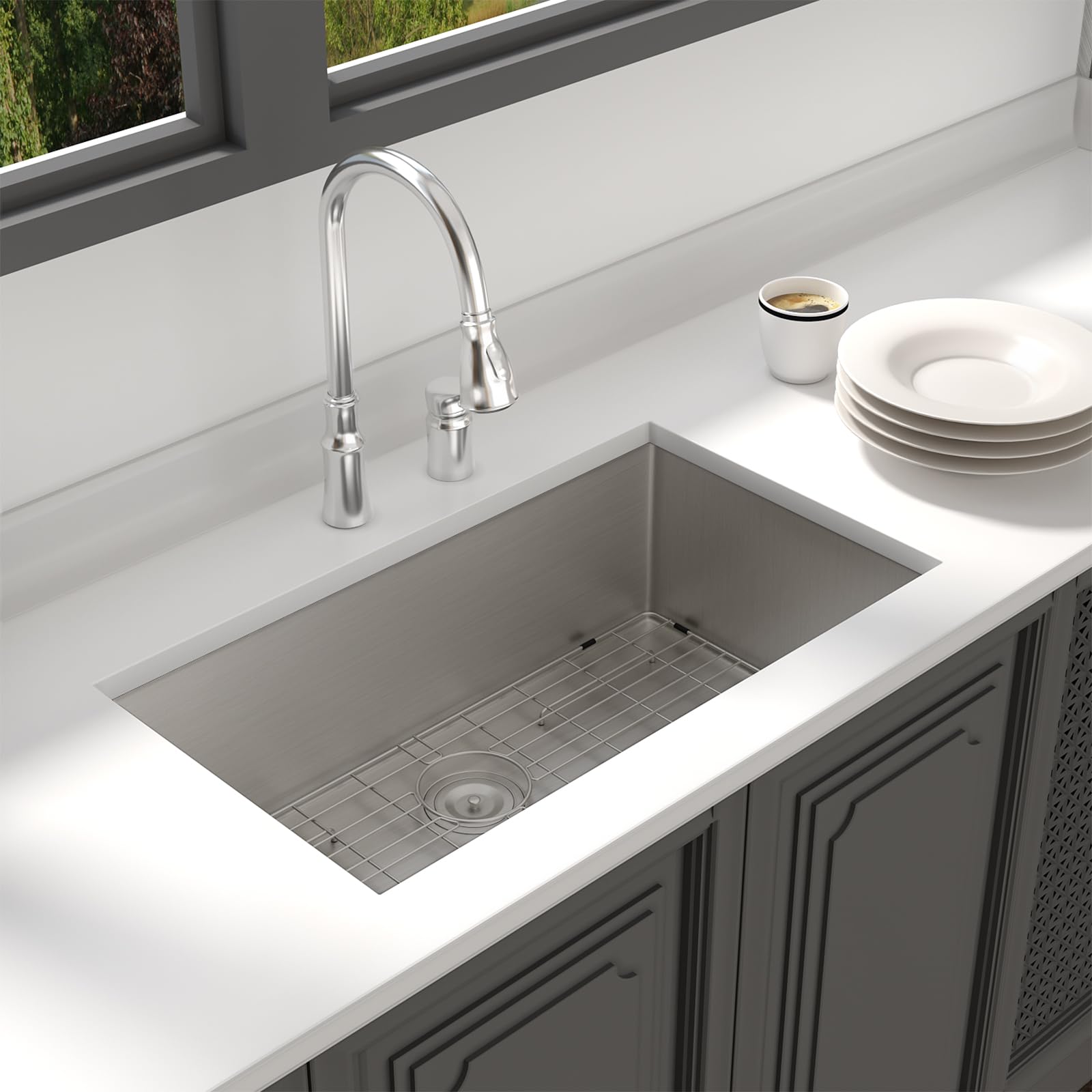 Lordear 33-Inch Undermount Kitchen Sink - 16 Gauge Stainless Steel Single Bowl with Rounded Corners (33x19x10 Inch) - Handmade Under Counter Sink Basin for Modern Kitchens, Perfect for Food Prep, Dishwashing & Entertaining