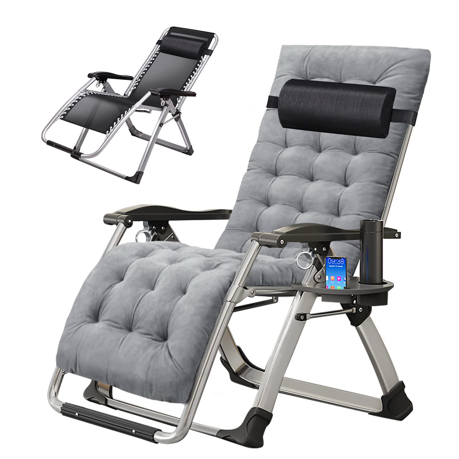 Zero Gravity Lounge Chair for Indoor & Outdoor Use - Adjustable Reclining Sun Lounger with Removable Cushion & Cup Holder - Foldable Patio Chair for Adults & Kids (Gray Short-Staple Cotton Pad) - Perfect for Backyard Relaxation, Poolside Lounging & Camping Comfort