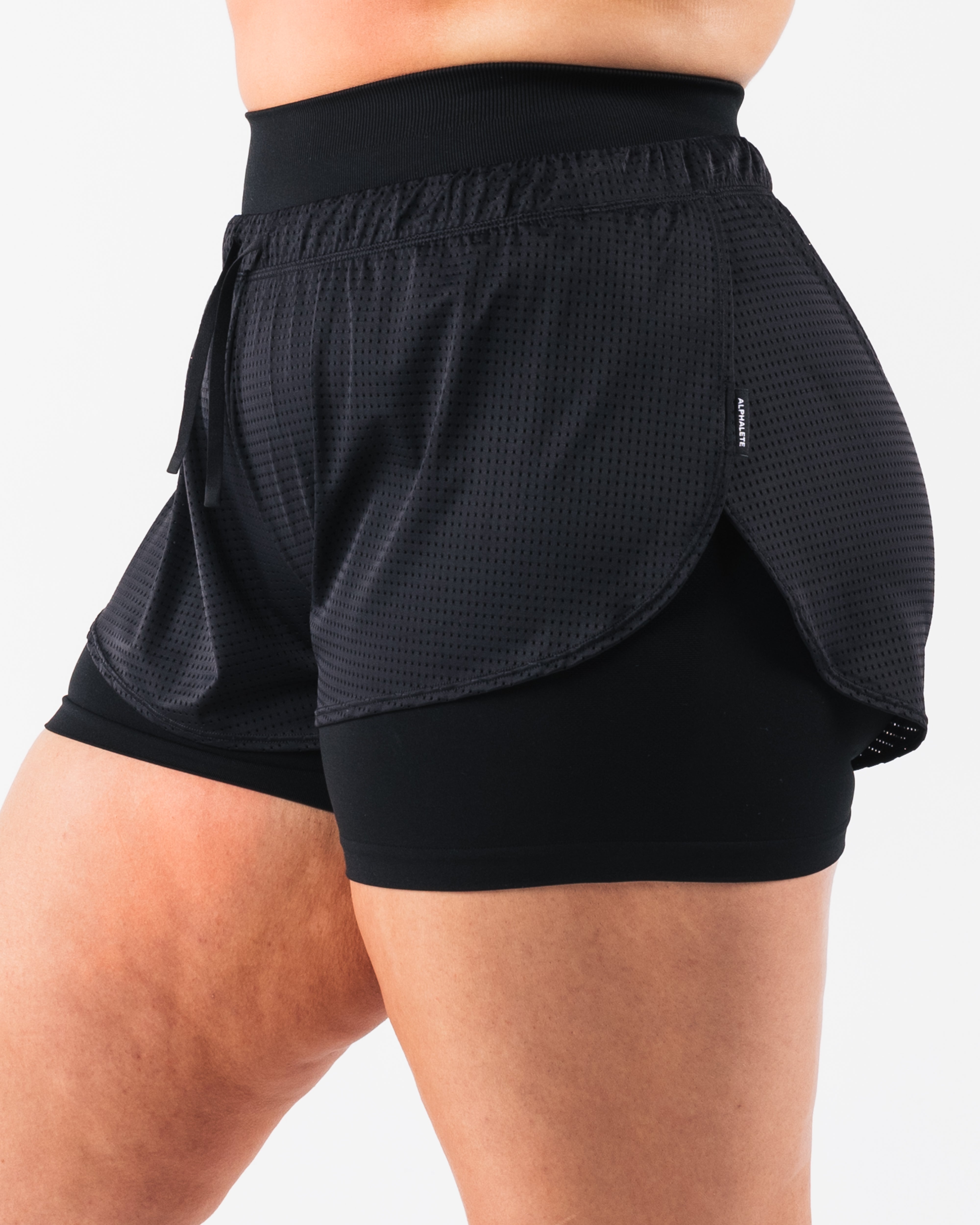 Margo Mesh Shorts for Women - Black Athletic Running Shorts for Gym, Yoga & Outdoor Sports