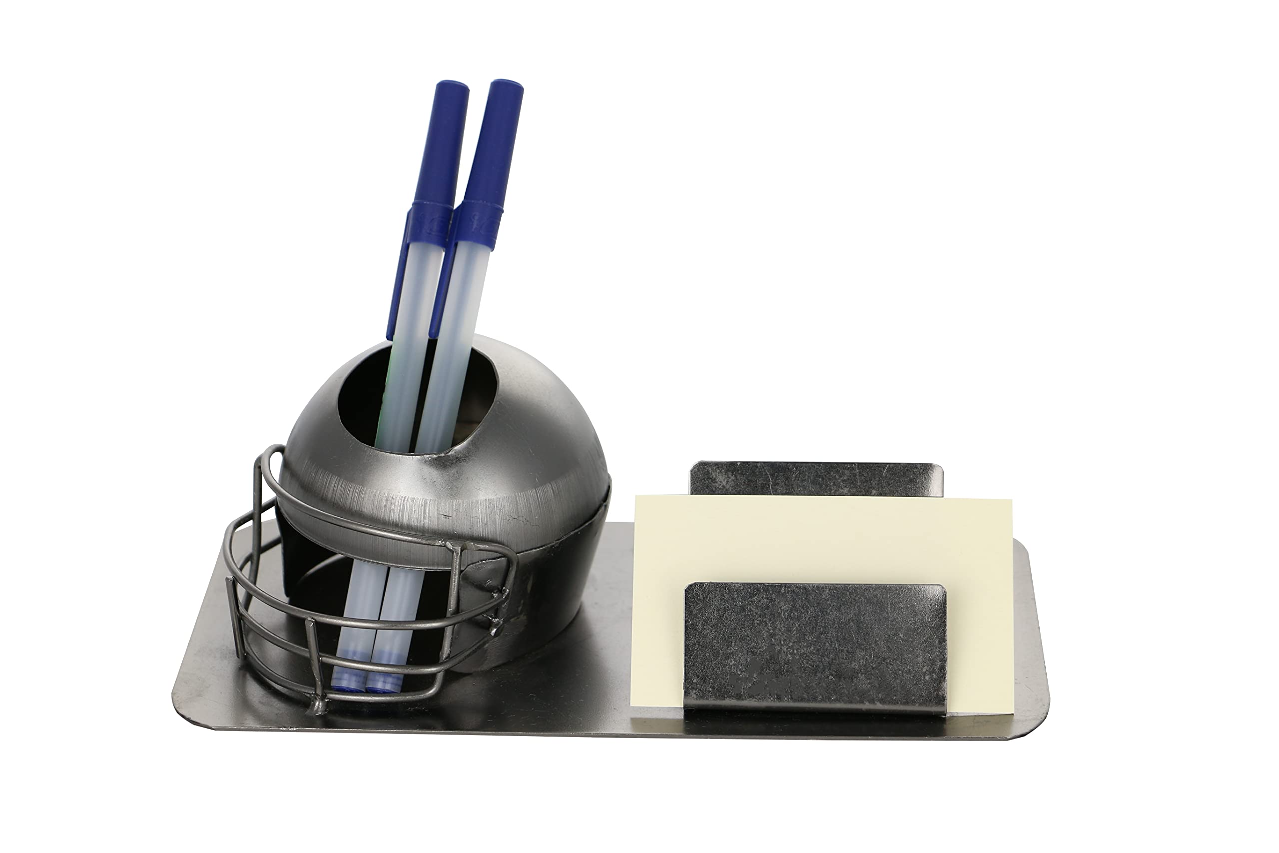 Handmade Metal Football Helmet Business Card Holder & Pen Organizer - Unique Desk Decor for Office, Sports Fan Gift, and Football Themed Workspace Accessory