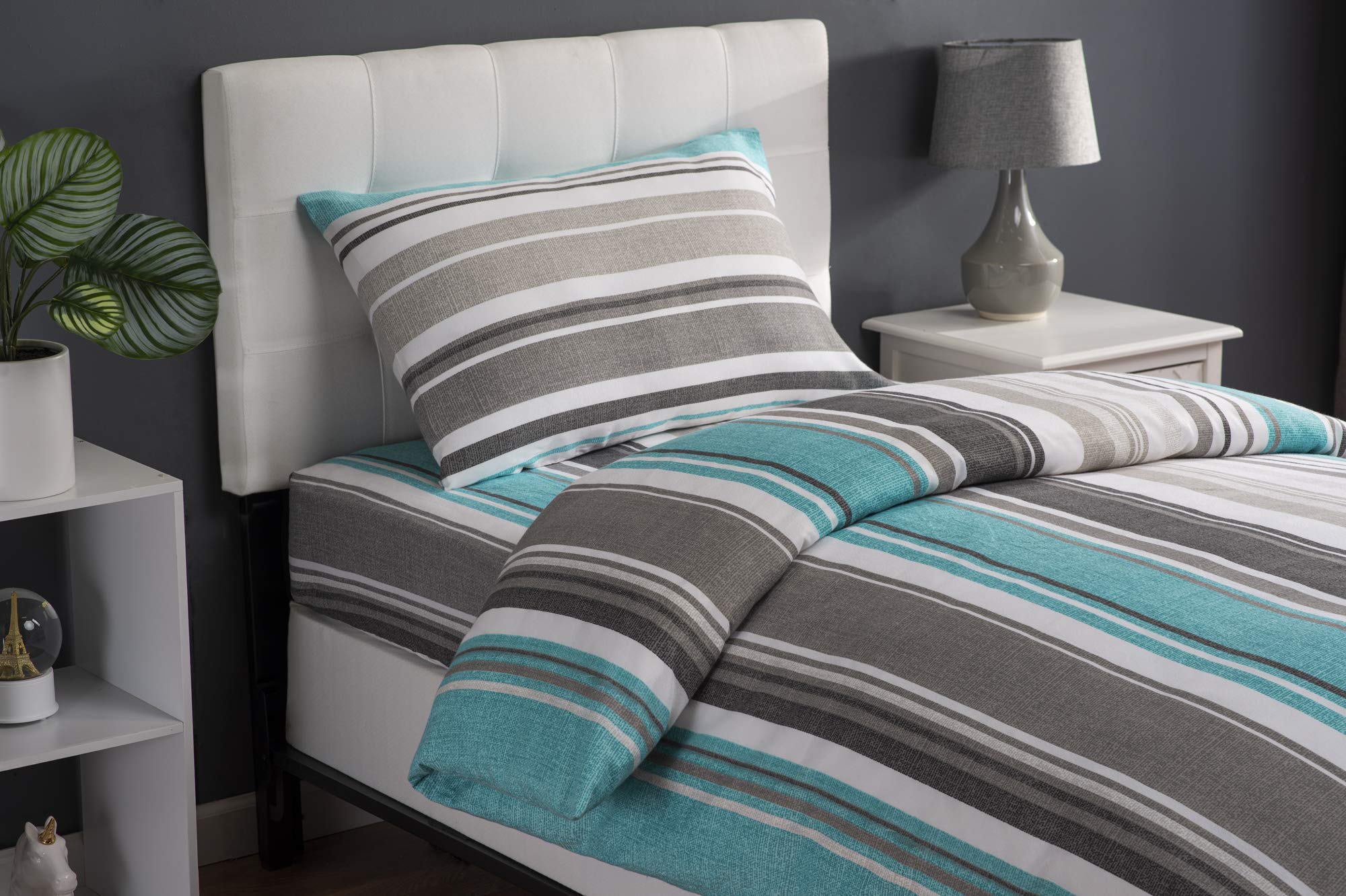 XLNT Twin Size Bedding Set - 6 Piece Duvet Cover, Comforter Cover, Bed Sheet & Pillowcases - Soft Cotton Blend, Machine Washable - Riptide Boston Blue Design - Perfect for Kids' Rooms, Guest Beds & Dorm Essentials