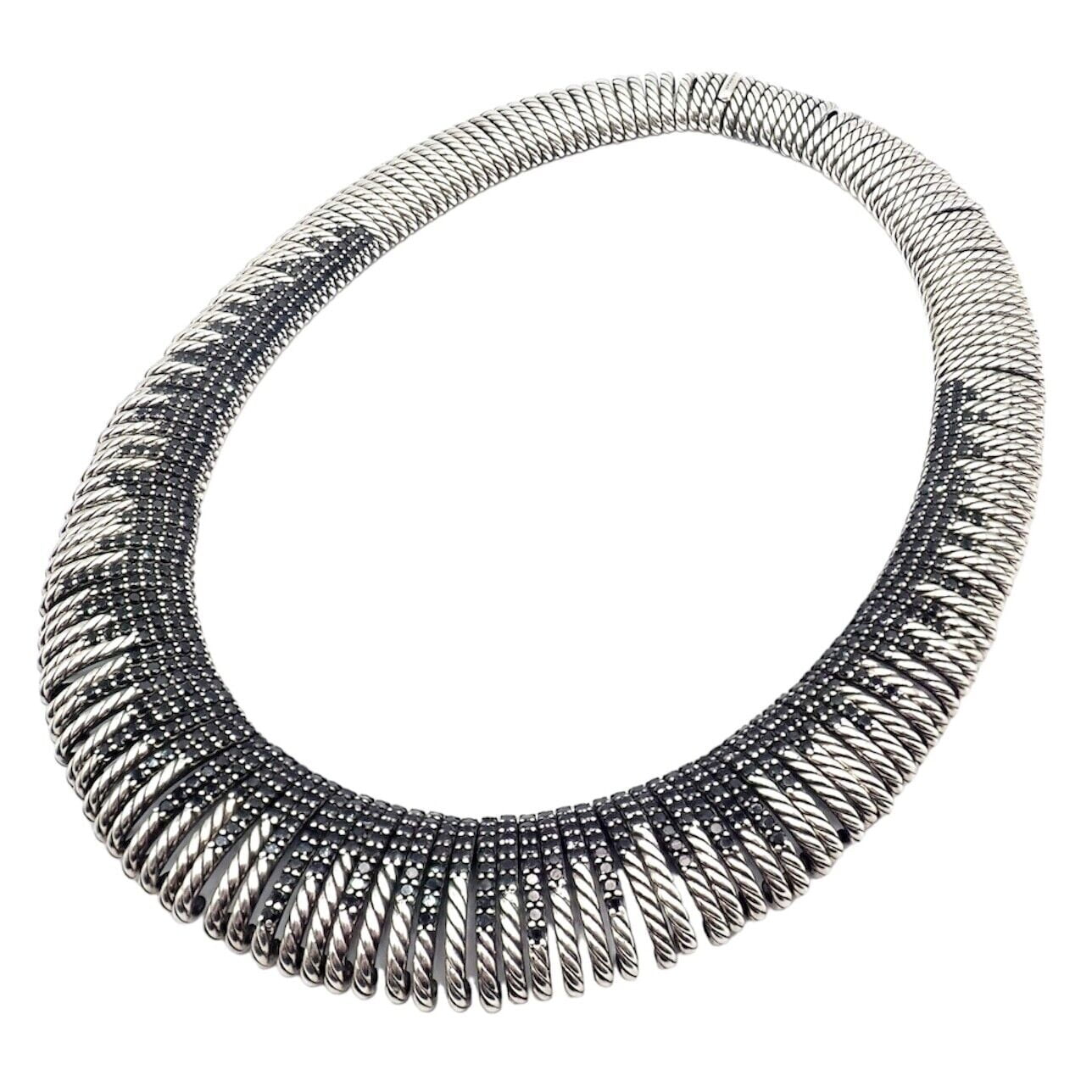 Authentic David Yurman Sterling Silver Tempo Black Spinel Large Collar Necklace for Women | Elegant Statement Jewelry for Evening Wear & Special Occasions