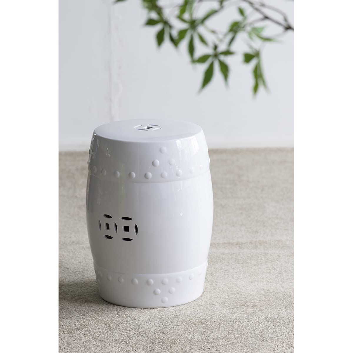 A&B Home Zella Garden Stool - White Outdoor Patio Furniture for Garden, Poolside, and Backyard Decor