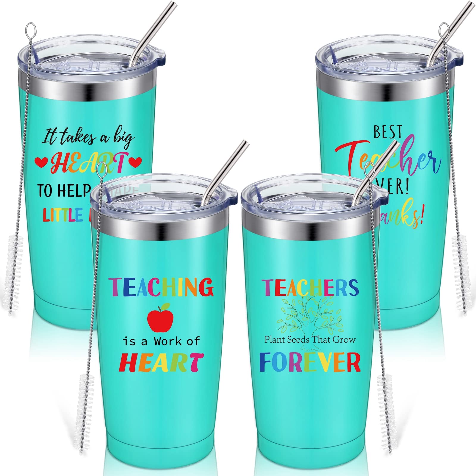 4-Piece Teacher Gift Set - Stainless Steel Tumblers for Coffee, Graduation & Teachers Day - Green
