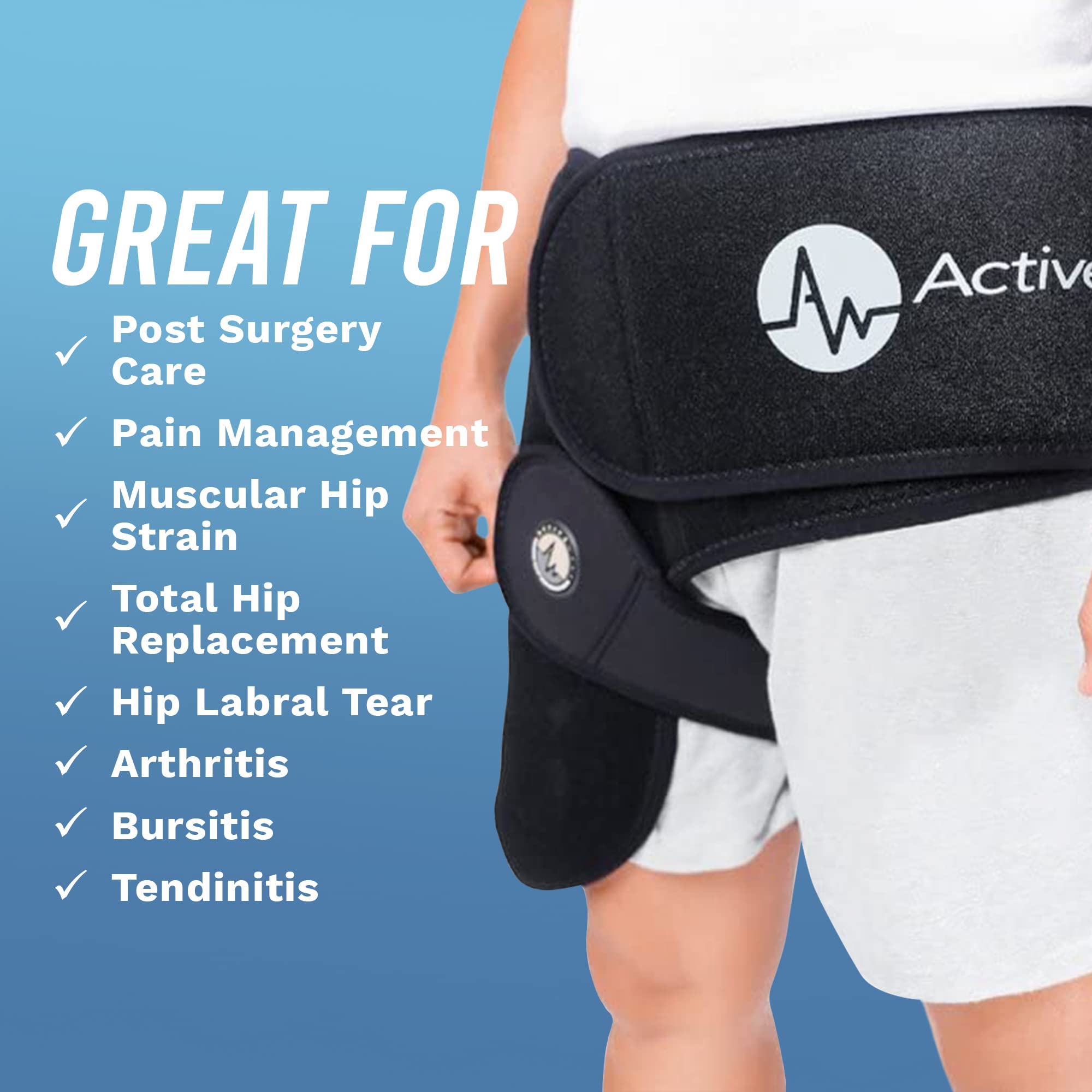 ActiveWrap Reusable Hot & Cold Therapy Hip and Knee Ice Pack Wrap - Small/Medium for Pain Relief, ACL Injuries, Post-Surgery Recovery - Perfect for Athletes, Arthritis Sufferers & Physical Therapy