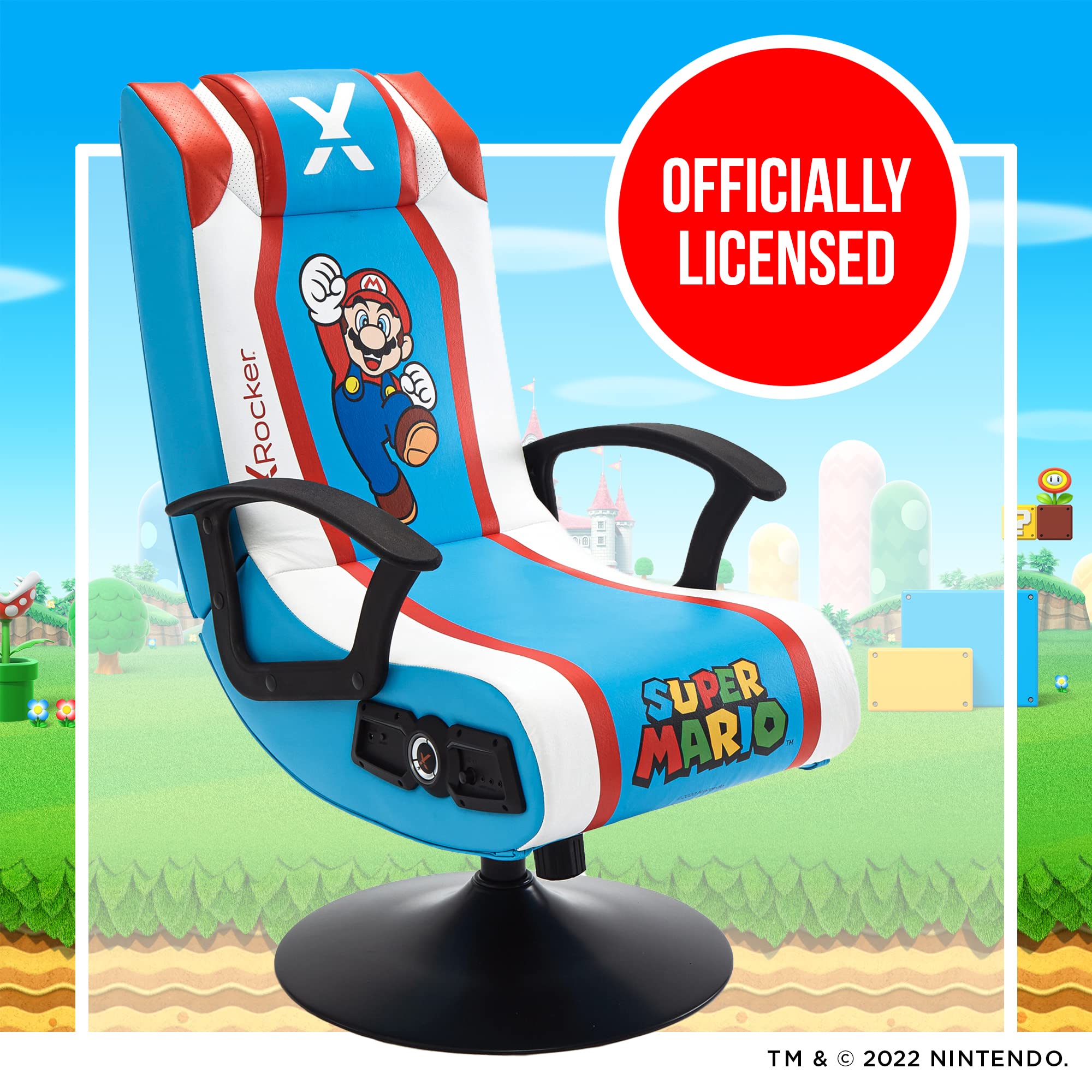 X Rocker Nintendo Video Gaming Chair for Kids 5-17 - Ergonomic Floor Rocker with Mario, Bowser, Peach, Luigi & Yoshi Designs - Perfect Gaming Gift for Teens, Boys & Girls - Ideal for Bedrooms, Game Rooms & Birthday Presents