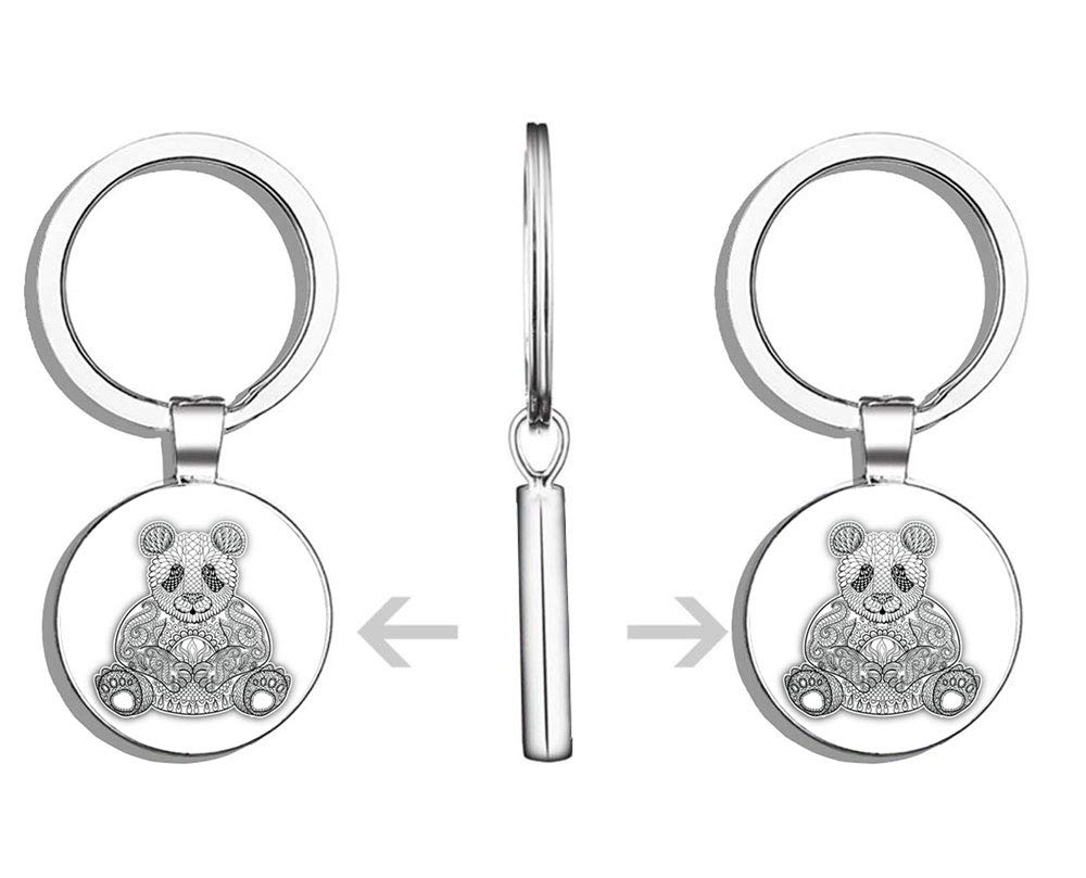 Stylish Panda Double Sided Stainless Steel Keychain - Durable Key Ring Holder with Carabiner Clip for Keys, Wallet & Backpack - Perfect for Everyday Use, Travel & Gift Giving